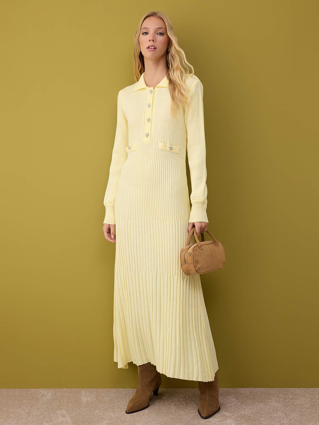 Trendyol Shirt Collar Long Sleeves Midi Jumper Dress