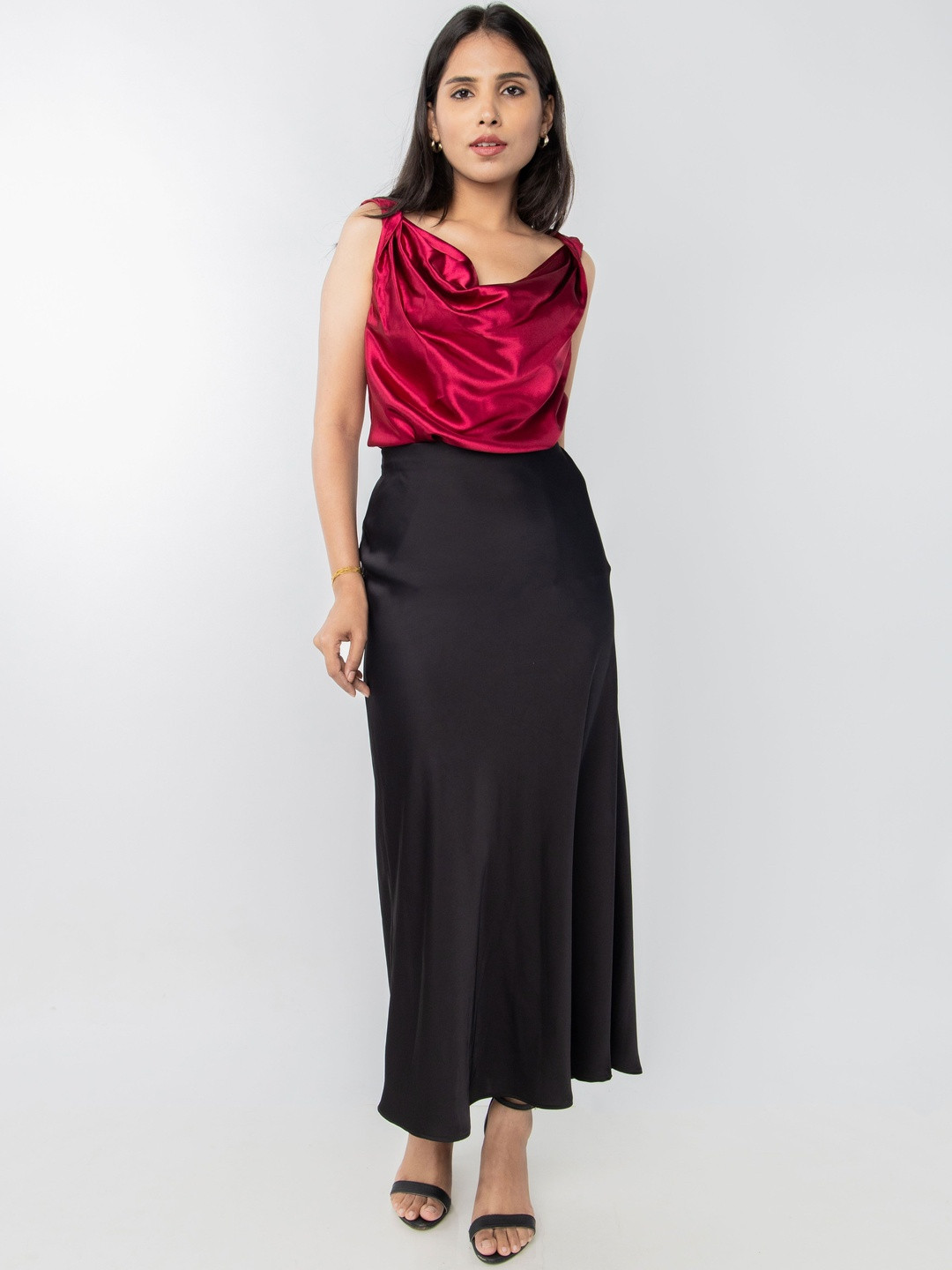 PRET PITAARA Cowl Neck Satin Top