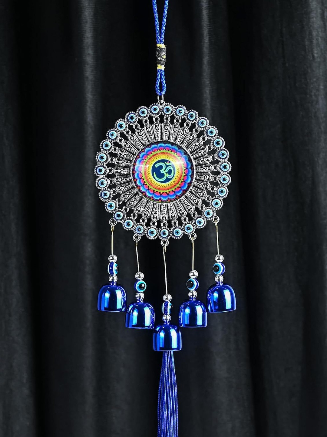 Crinum Blue And Silver-Toned Om Evil Eye Dream Catcher 10 cm x 15cm