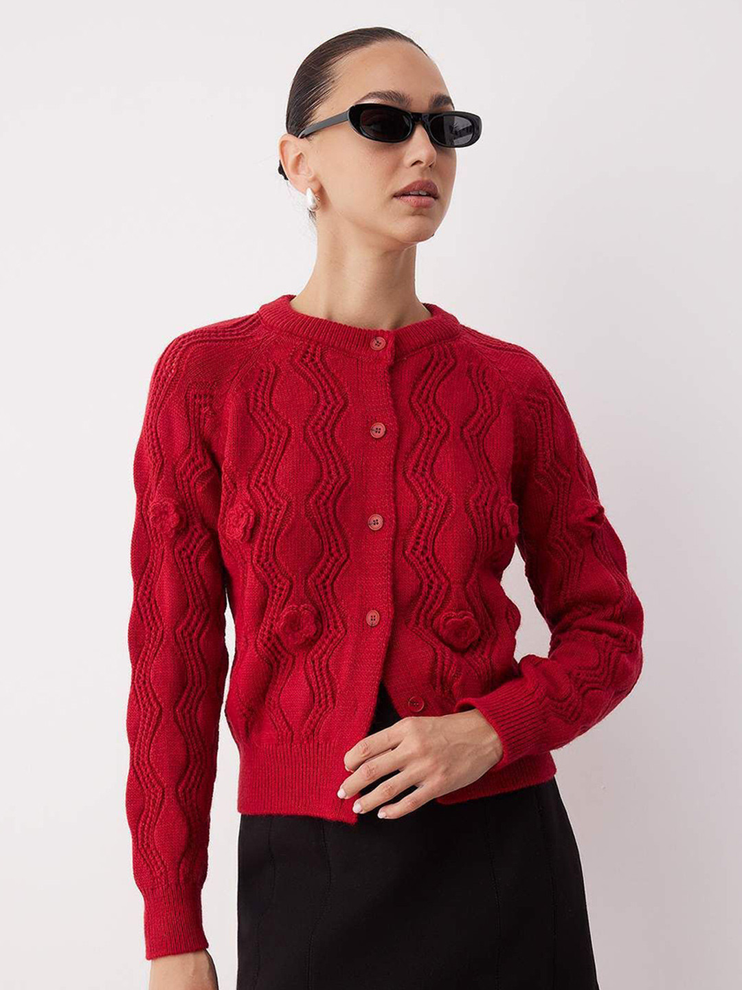 Trendyol Women Cable Knit Cardigan with Applique Detail