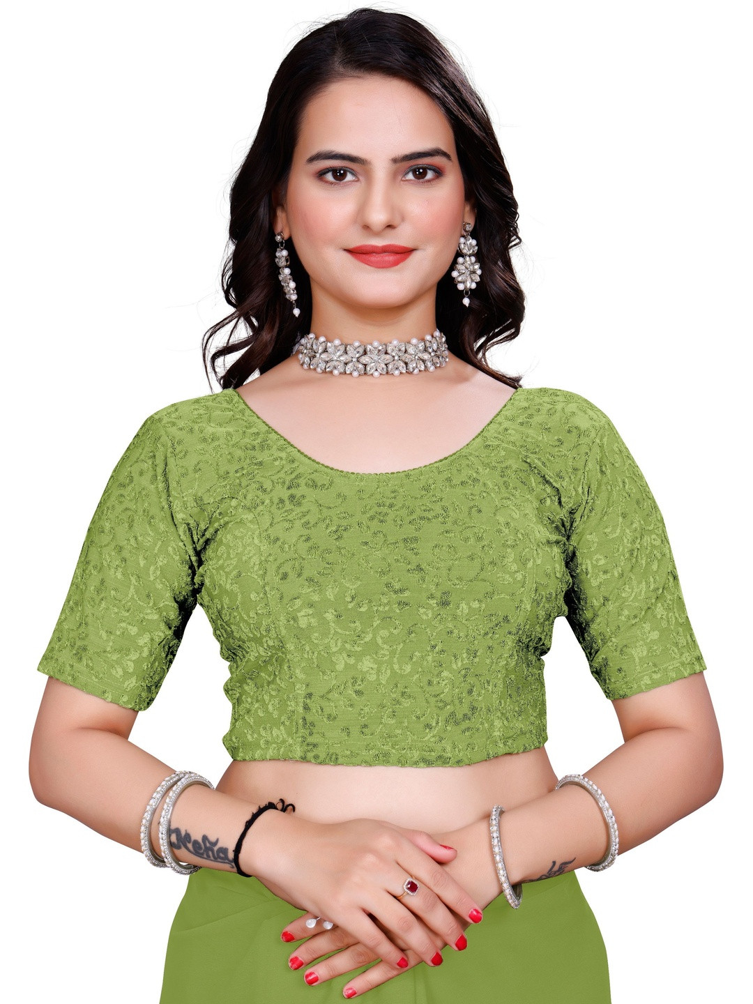 KIPZY Women Embroidered Round Neck Saree Blouse