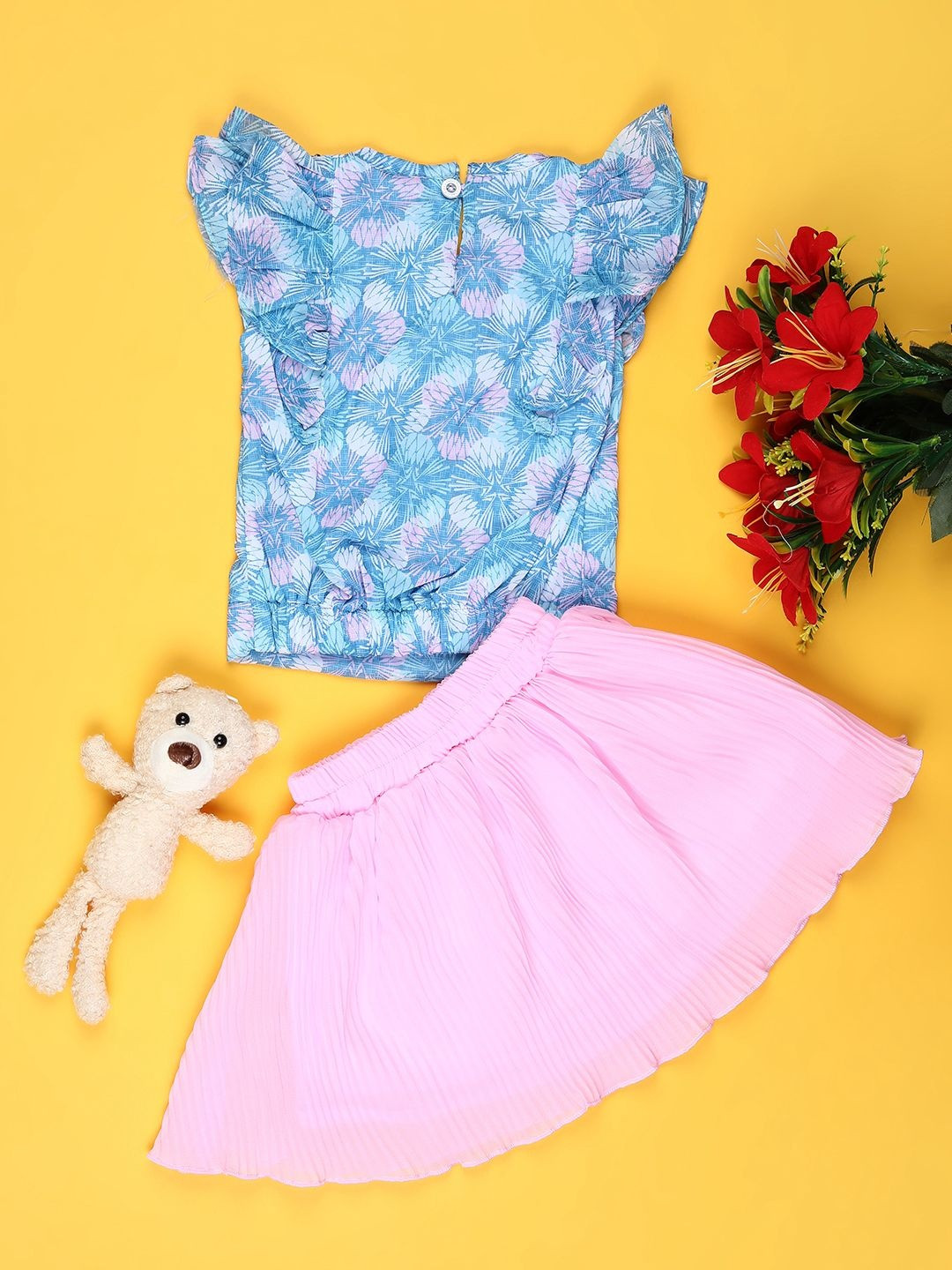 V-Mart Infant Girls Printed Round Neck Top With Skirt