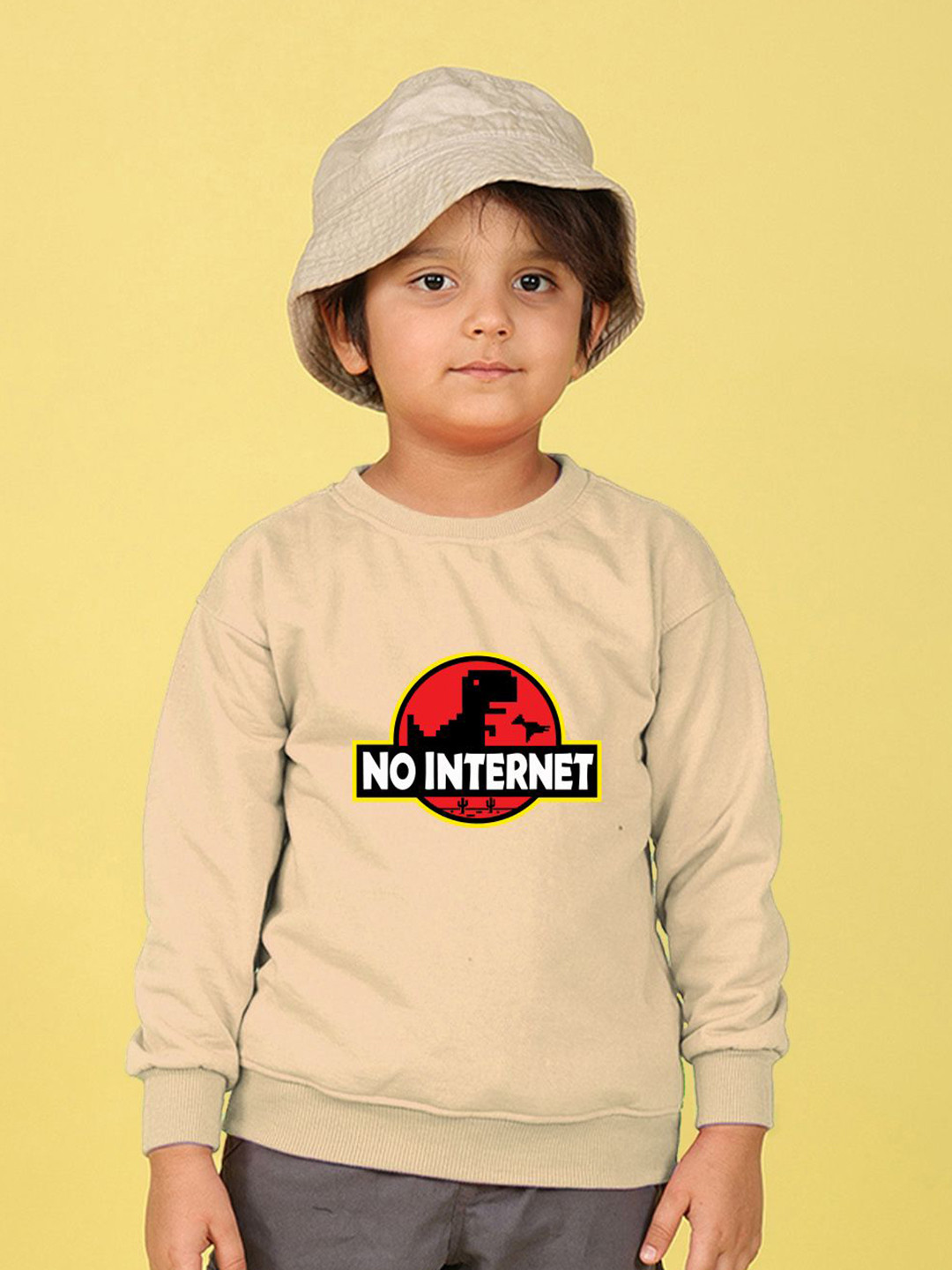 NUSYL Boys No Internet Printed Oversized Pullover Sweatshirt