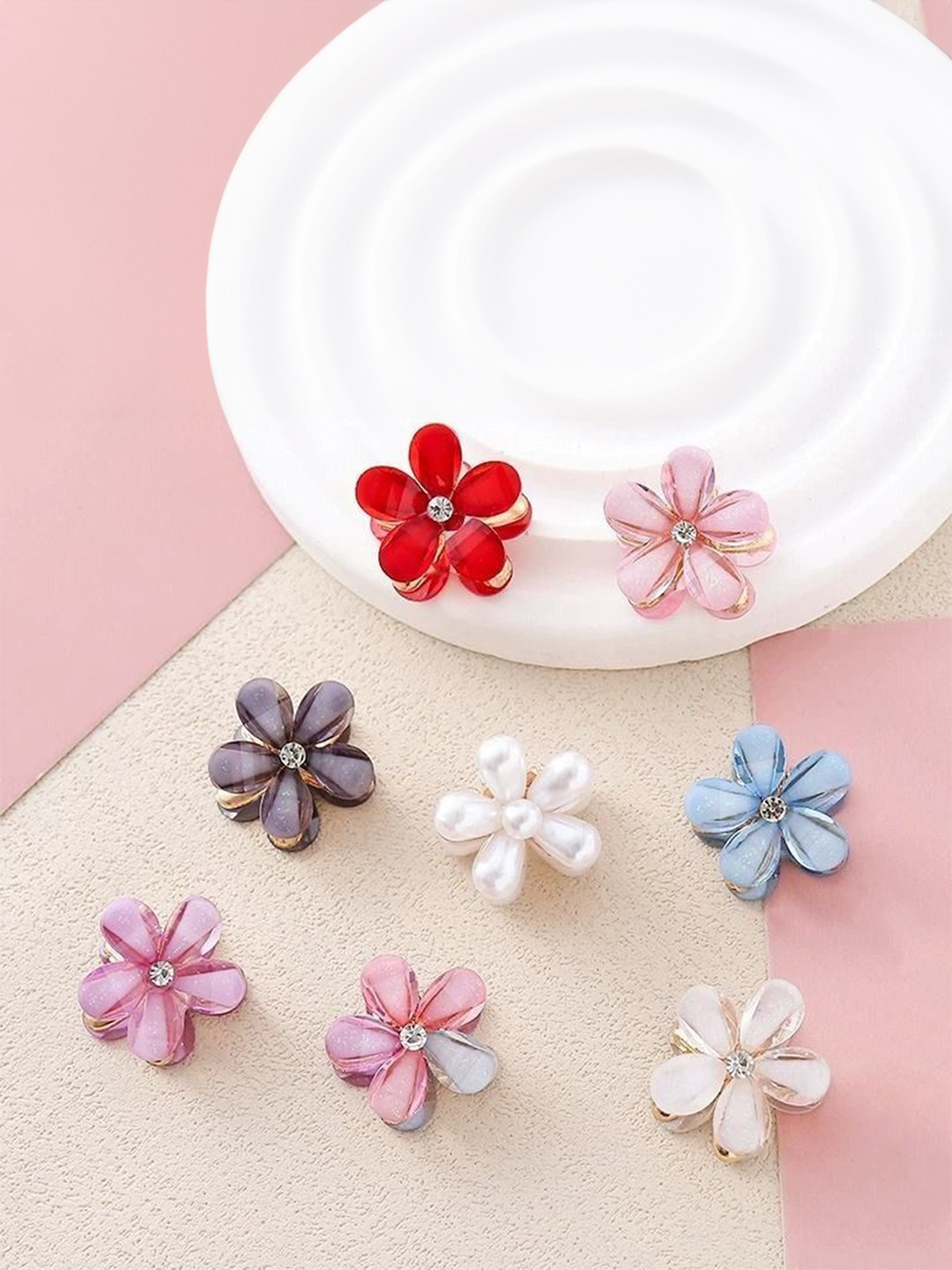 DIVASTRI Women Set of 6 Embellished Crystal Mini Hair Claw Clip With Metallic Gold Accents