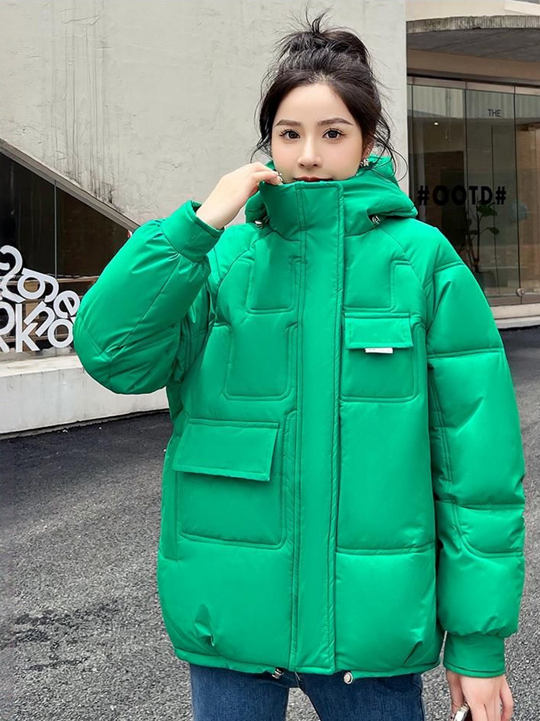 DressBerry Hooded Straight Puffer Jacket