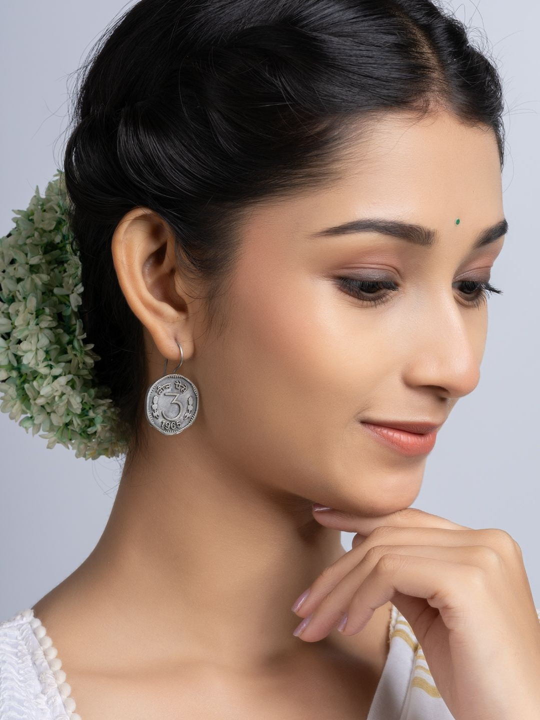 Look and Adorn German Silver Circular Drop Earrings