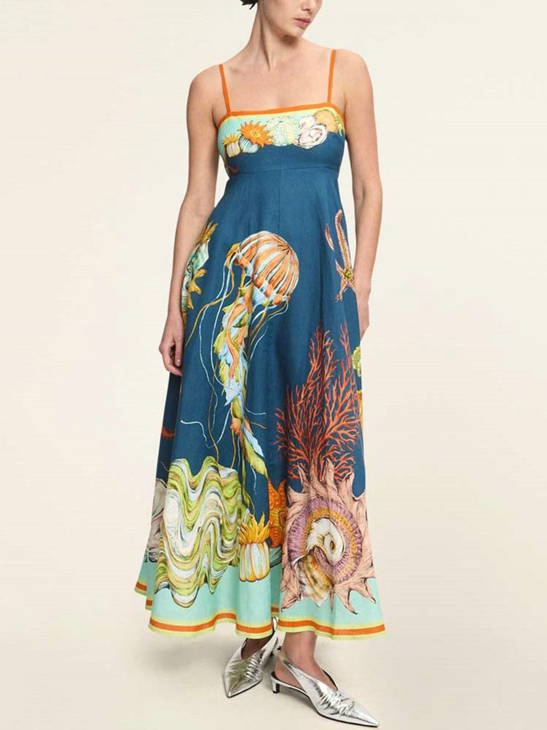LULU & SKY Women Shoulder Straps Graphic Print A-Line Maxi Dress