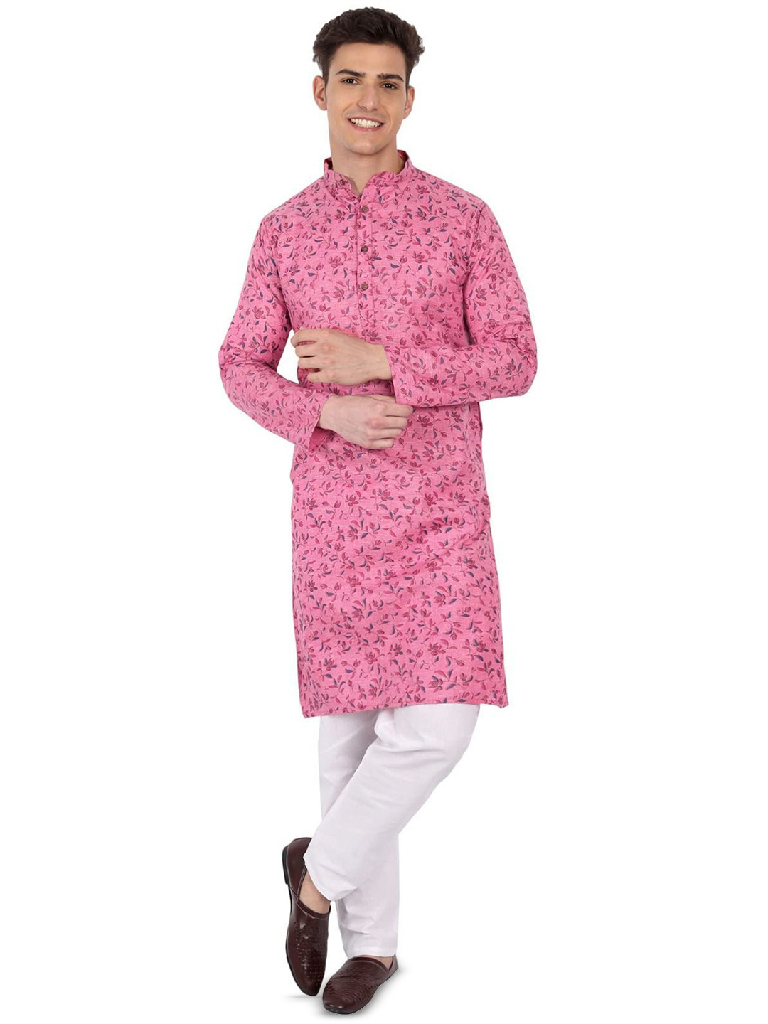GRIVYA FASHION Mandarin Collar Thread Work Straight Kurta