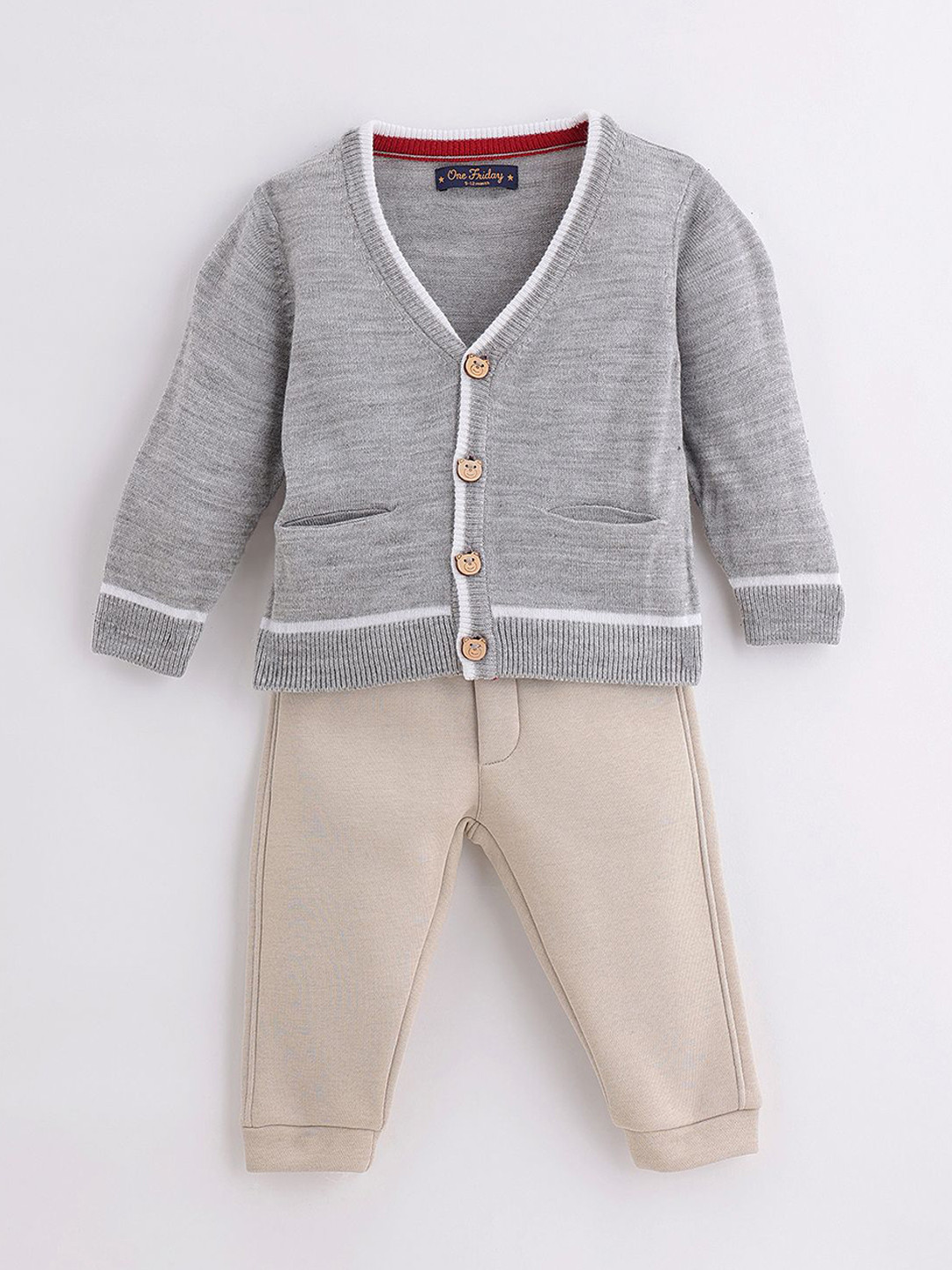 One Friday Boys Ribbed Knit Cardigan V-Neck Long Sleeves Cozy Winter Wear Sweater