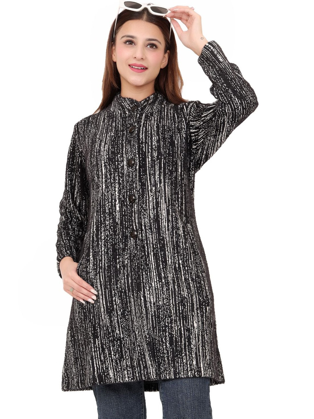 Hallinton Women Mandarin Collar Single-Breasted Over Coat