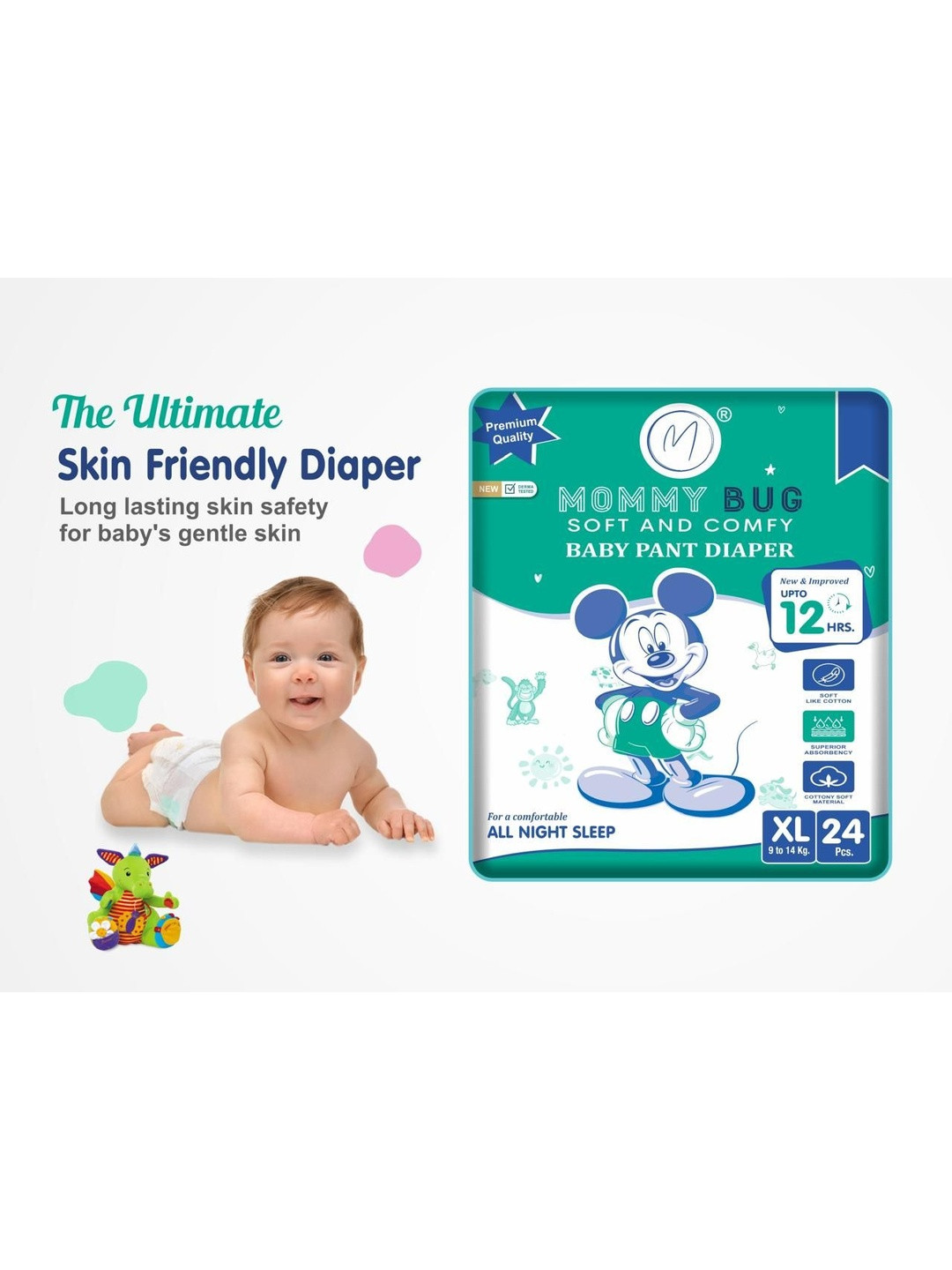 MOMMY BUG Soft & Comfy Cotton Baby Pant Diaper - XL- 24 Pcs