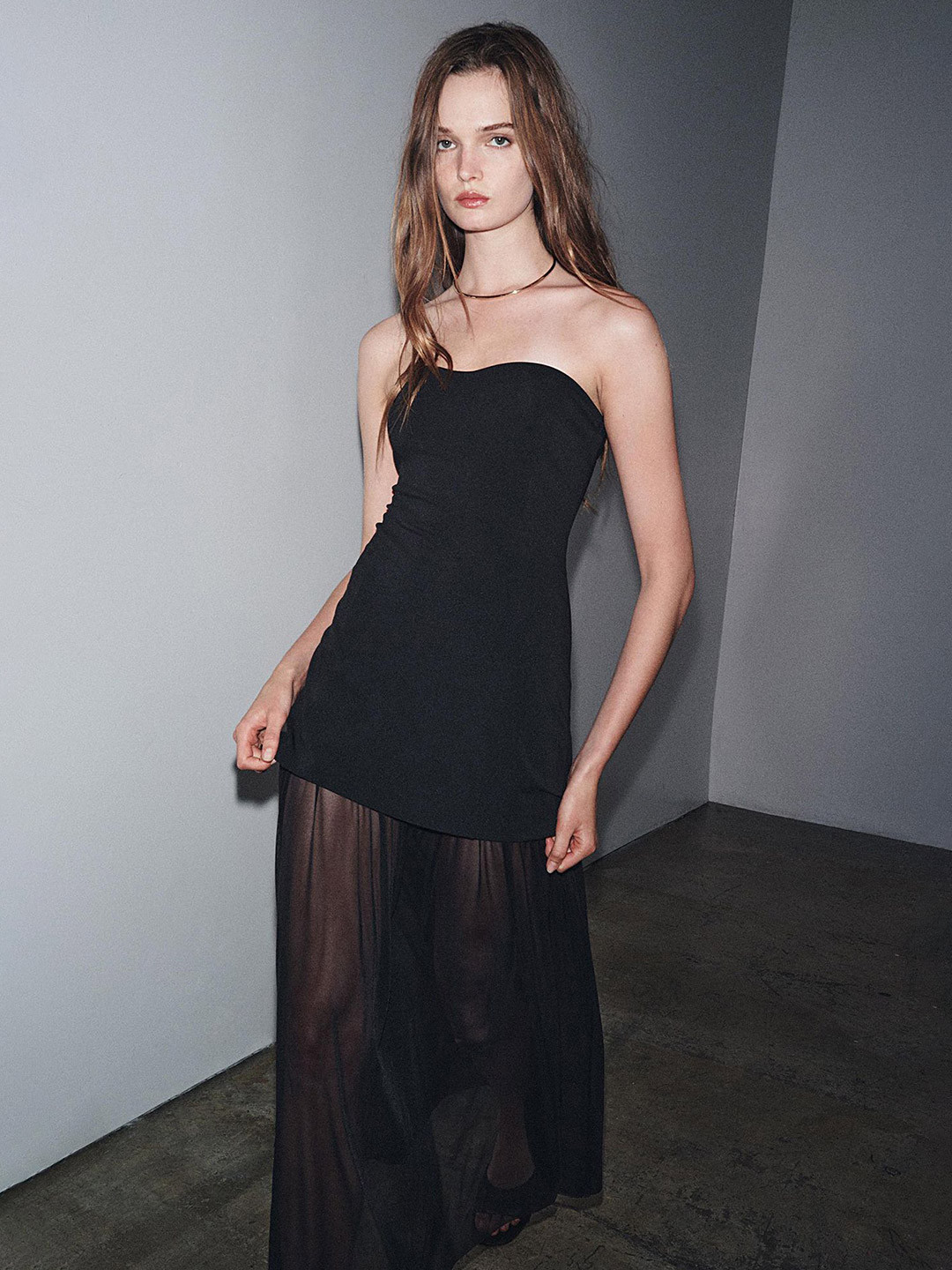 LULU & SKY Women Strapless Semi Sheer Bandeau Maxi Dress