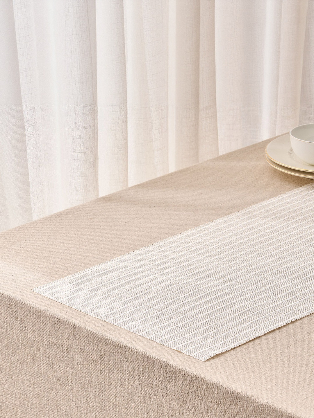 Home Centre Beige Glimmer Eden  Textured Heat-Resistant Table Runner