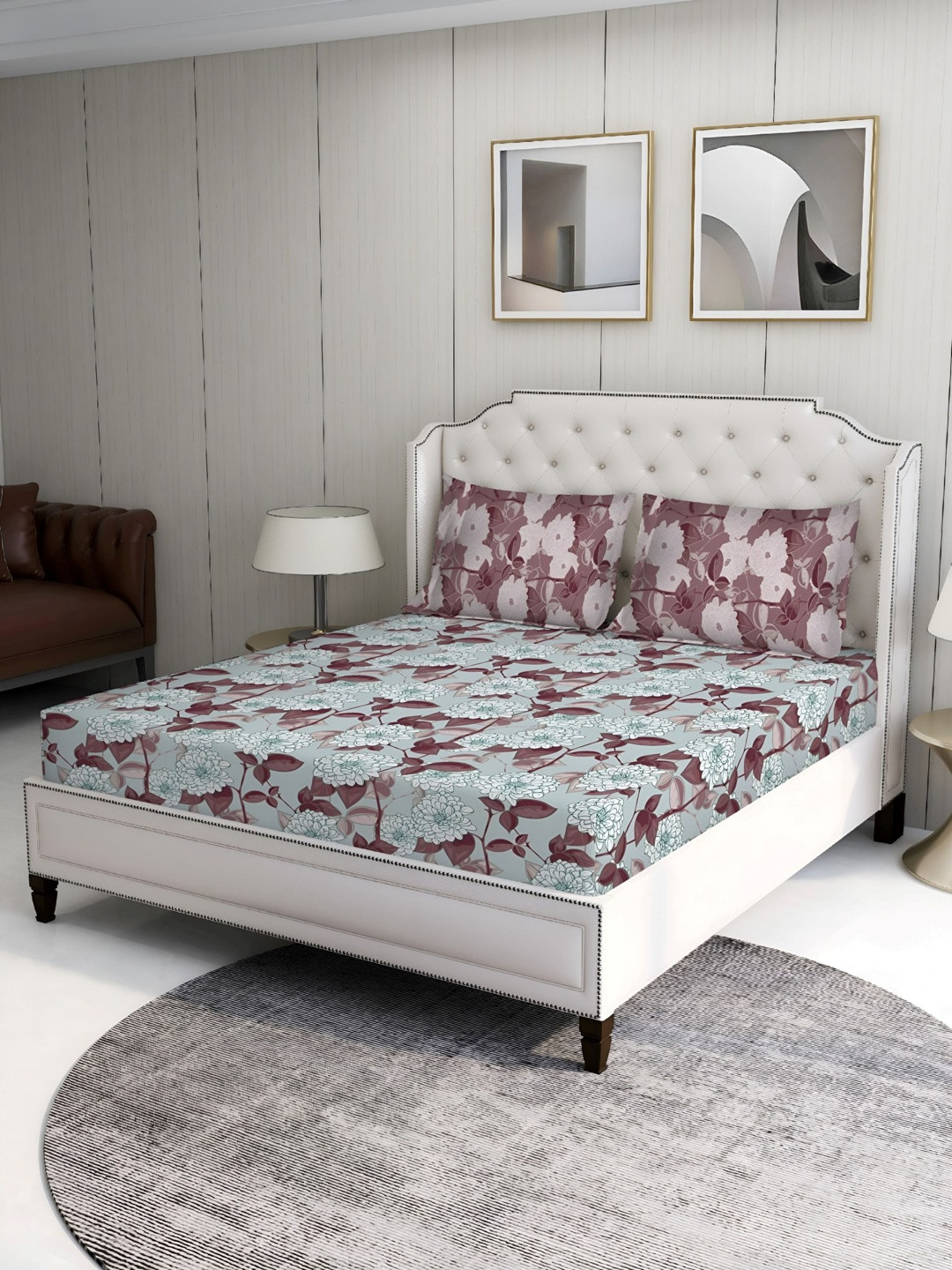 BOMBAY DYEING Brown Printed Cotton 100 TC Double Bedsheet & 2 Pillow Covers 88 in x 96 in