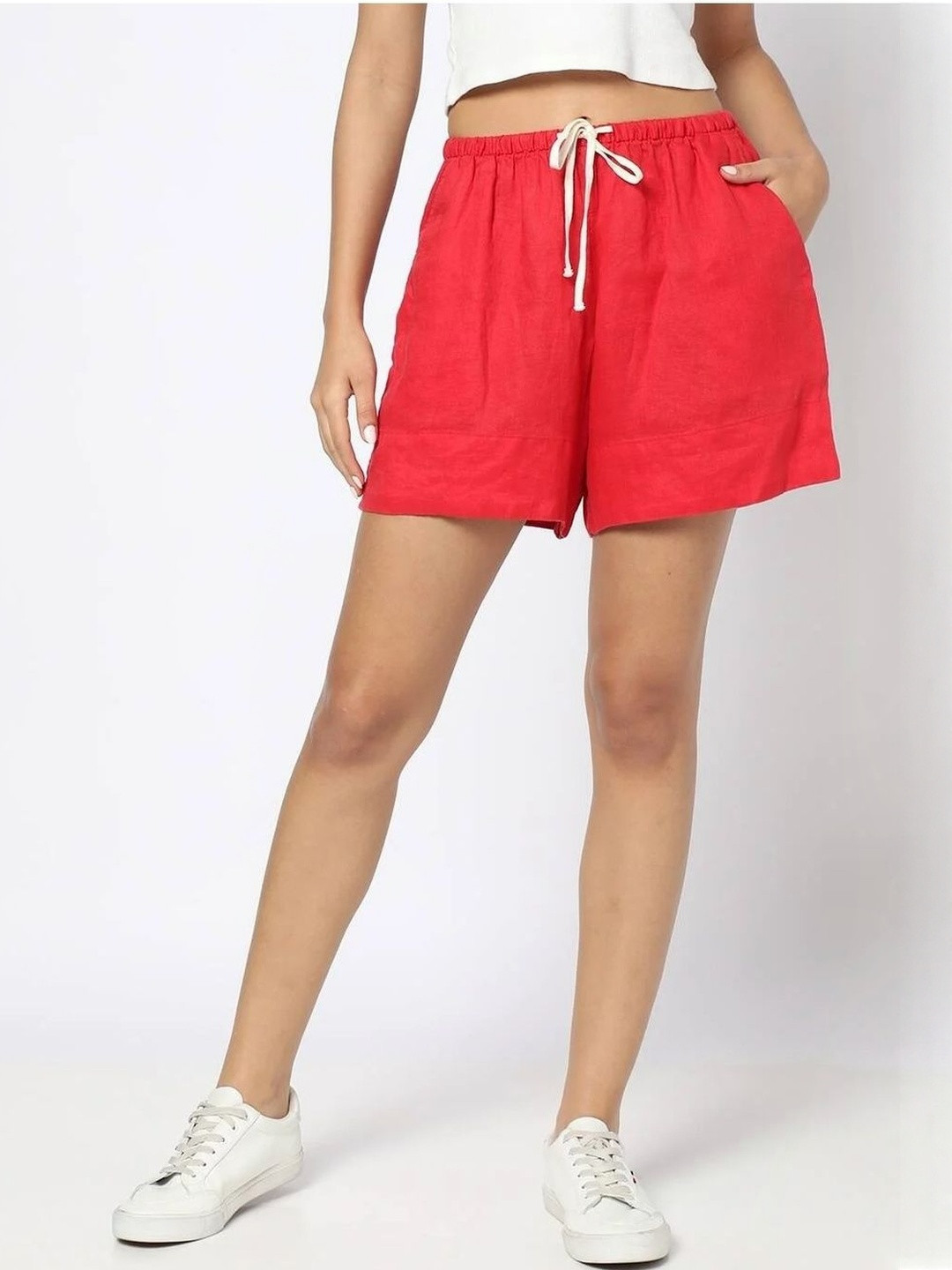 GAP Women Solid Mid-Rise Linen Regular Shorts