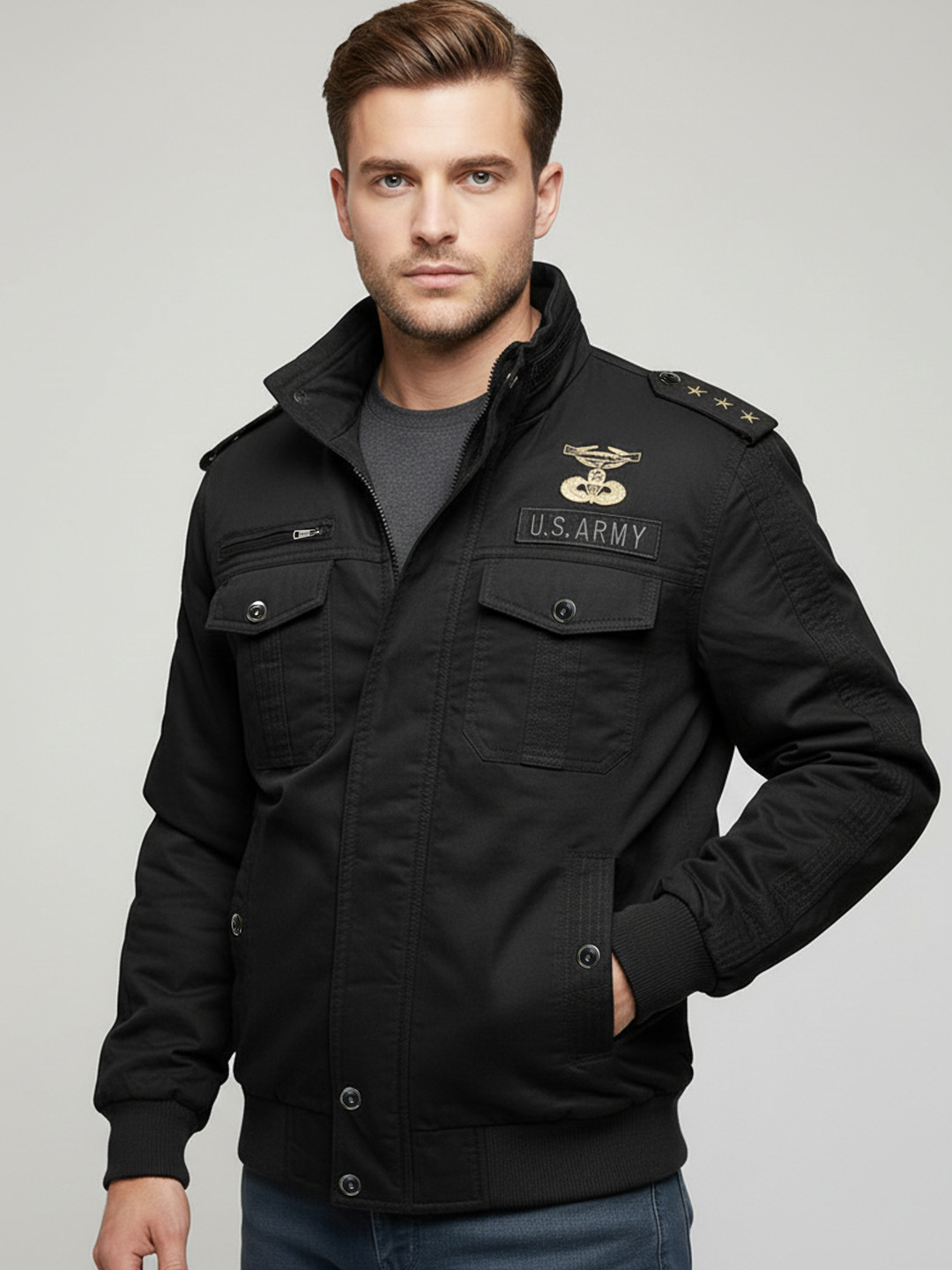 L'monte Men Outdoor Bomber Jacket with Fur Lining