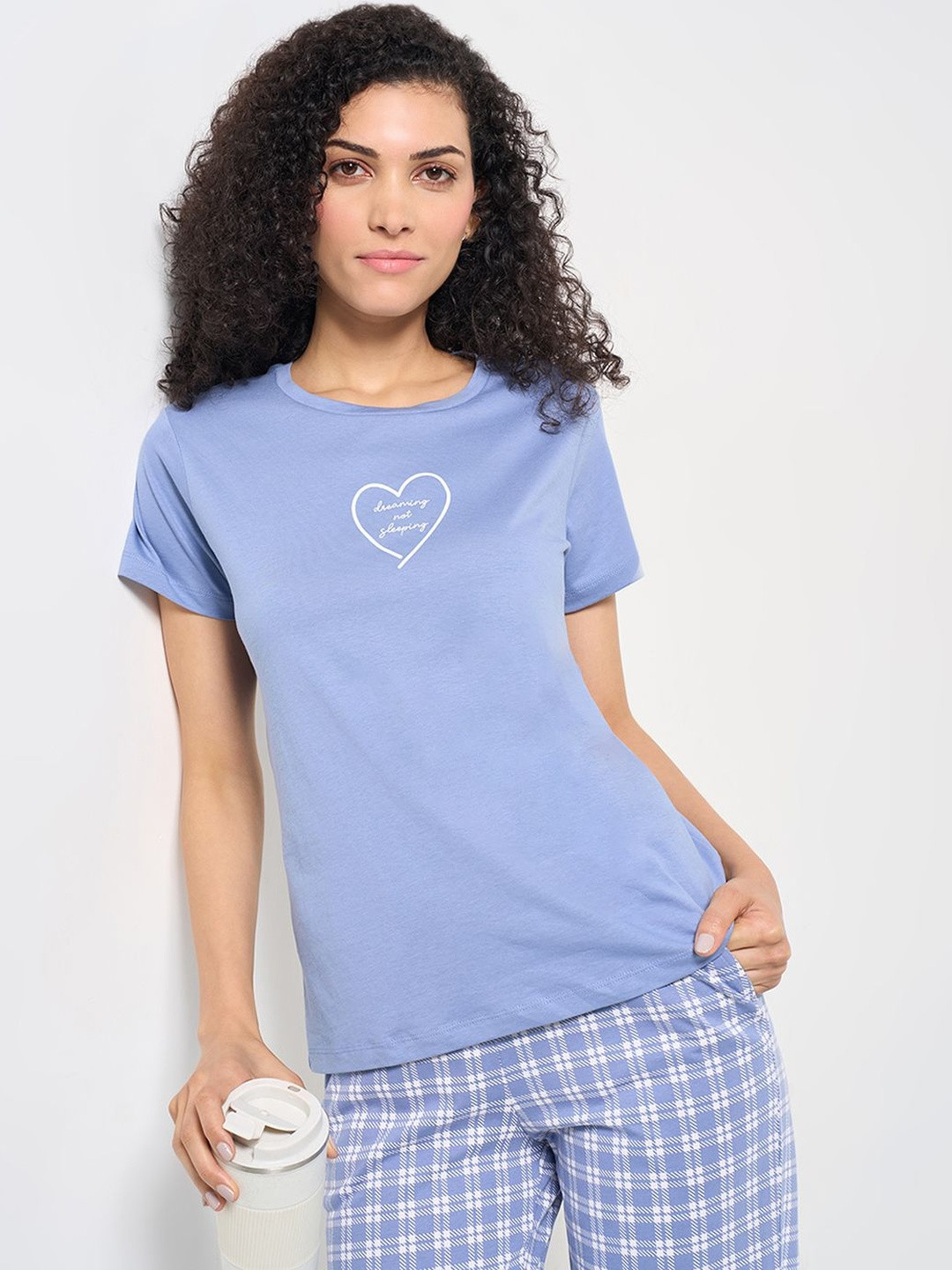 Dreamz by Pantaloons Printed Round Neck Short Sleeve Pure Cotton Lounge T shirts