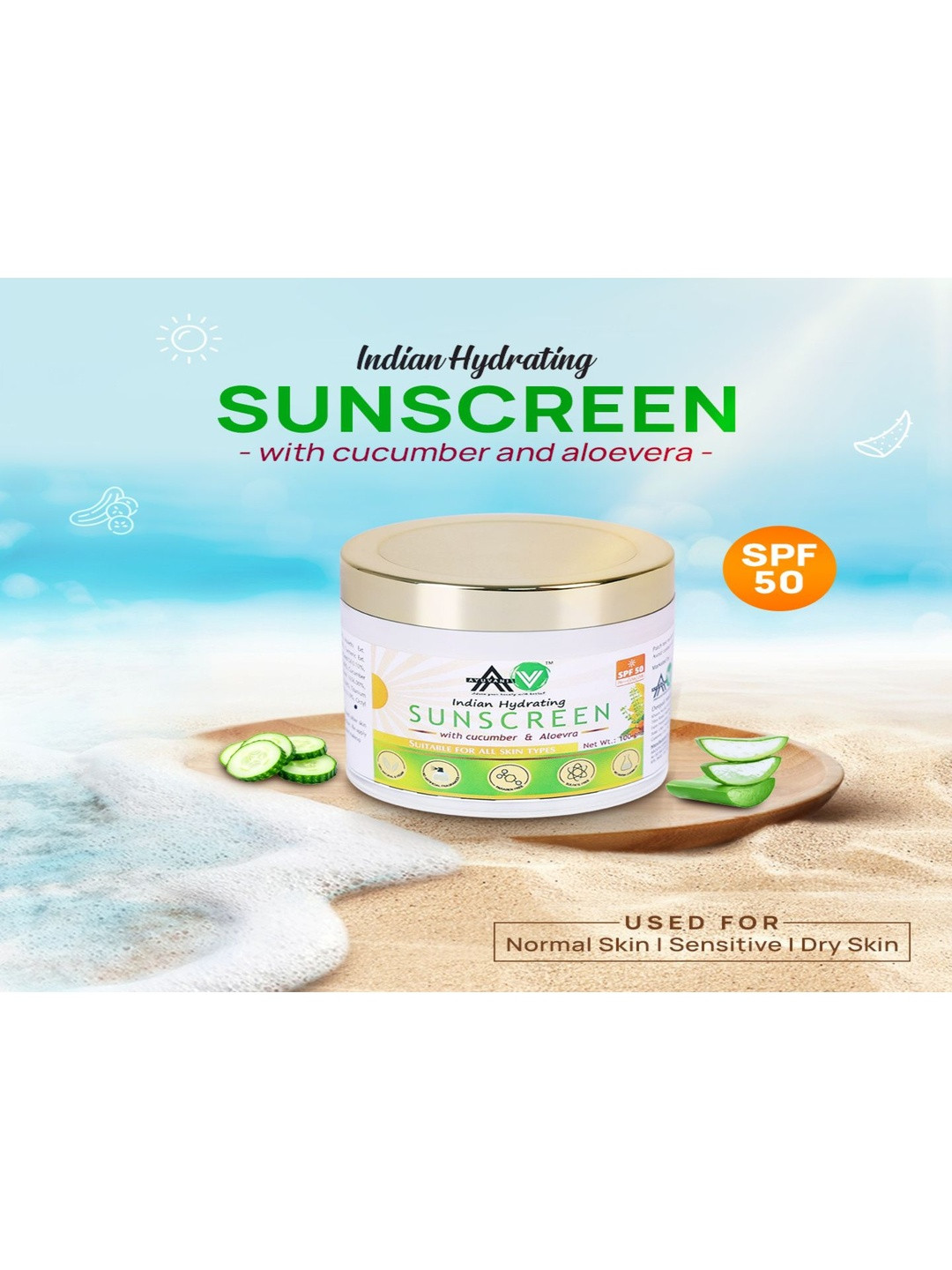 AYUVANI - ADORN YOUR BEAUTY WITH HERBAL Herbal Sunscreen SPF 50 PA With Cucumber - 100 g
