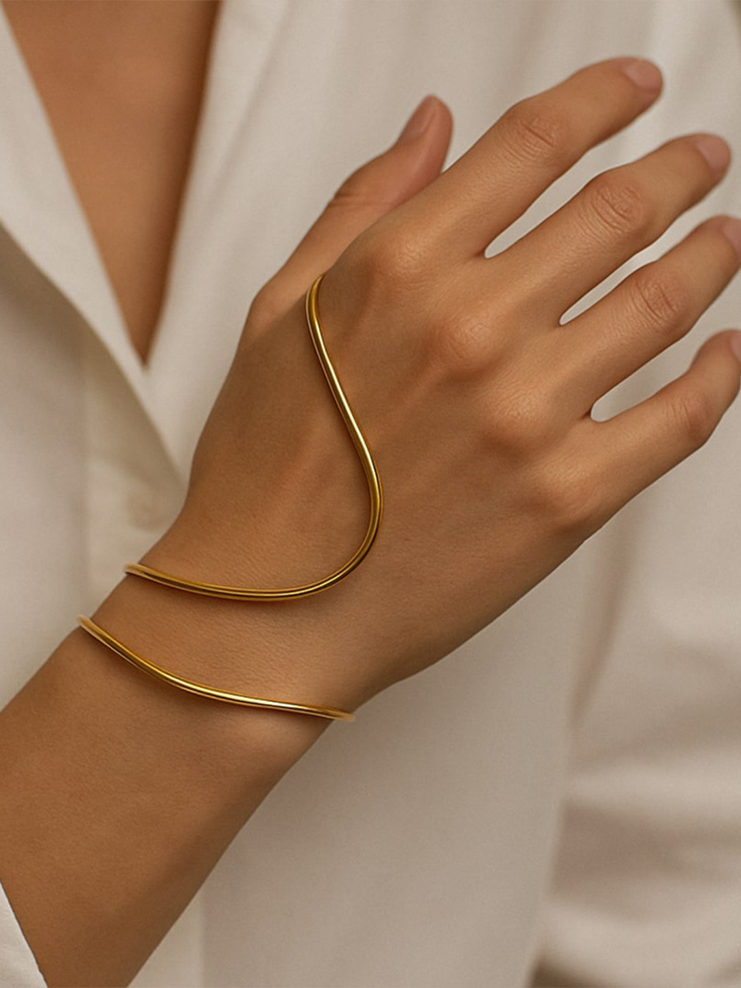 Amalfa Women Gold-Plated Stainless Steel Wave Bangle Statement Cuff Bracelet