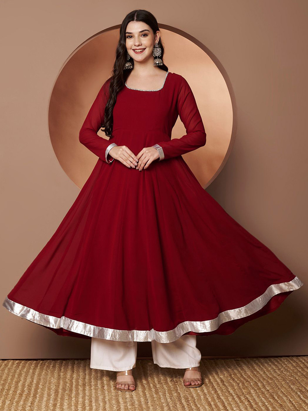 Poshak Hub Scoop Neck Beads And Stones Pure Georgette Anarkali Kurta