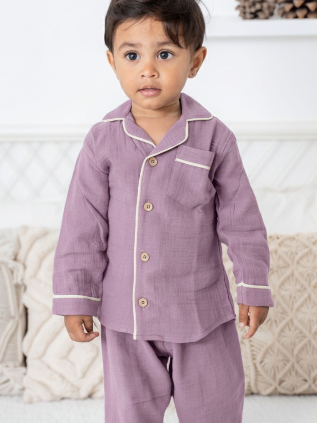 A Toddler Thing Kids Crinkled Muslin Shirt & Pyjamas Night suit