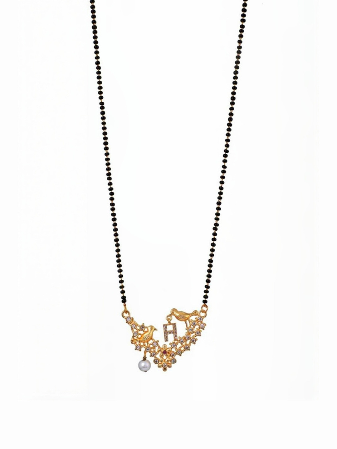 Laksh Enterprise Artificial Stones Studded & Beaded Birds Design H Alphabet Mangalsutra