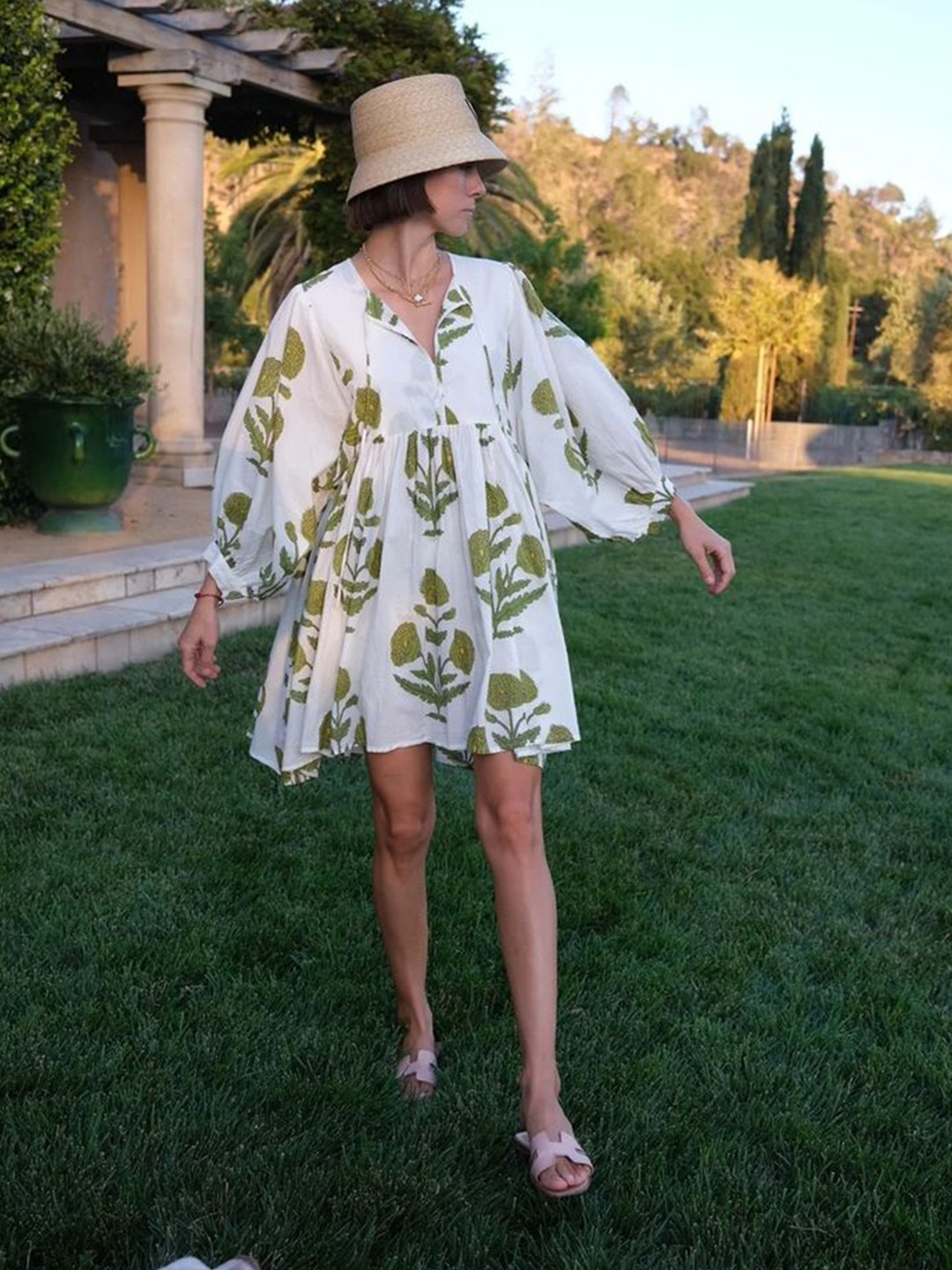 LULU & SKY Women Floral Printed Tie-Up Neck Puff Sleeves Fit and Flare Dress
