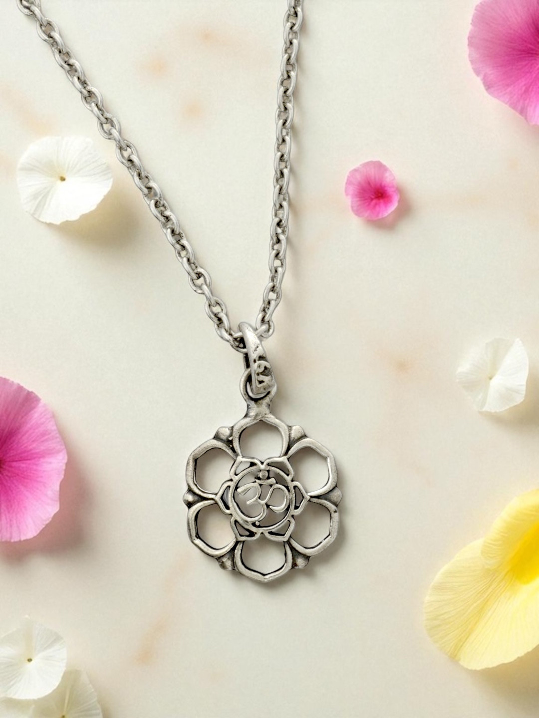Azita 925 Sterling Silver Divine Om in flower Pendant