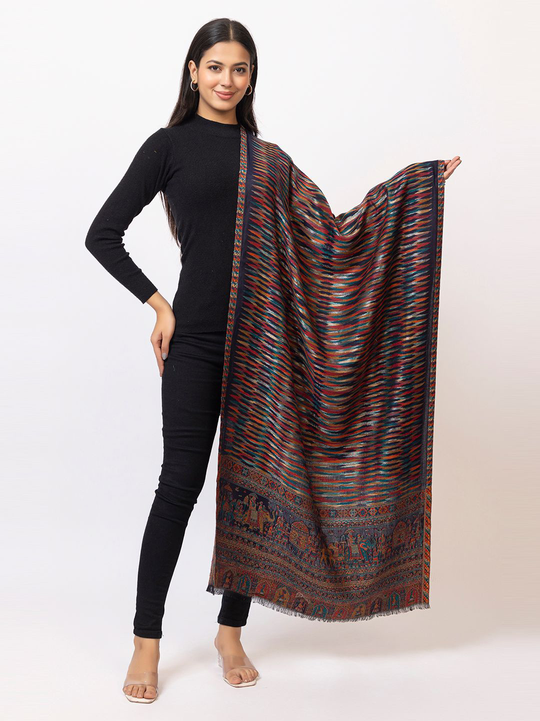 TILLAARI Women Royal Procession Motif Woven Design Stole