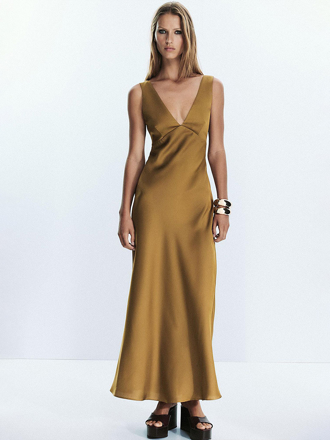 LULU & SKY V-Neck Cut-Out Slip Empire Maxi Dress