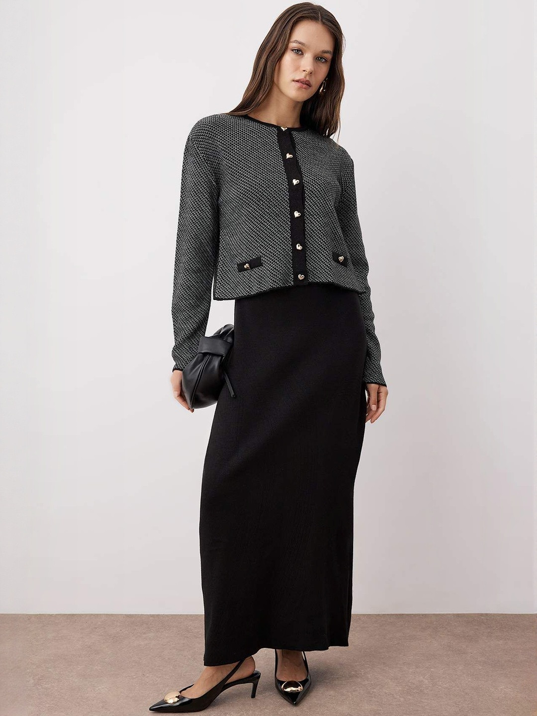 Trendyol Round Neck Sleeveless Bodycon Maxi Dress With Sweater