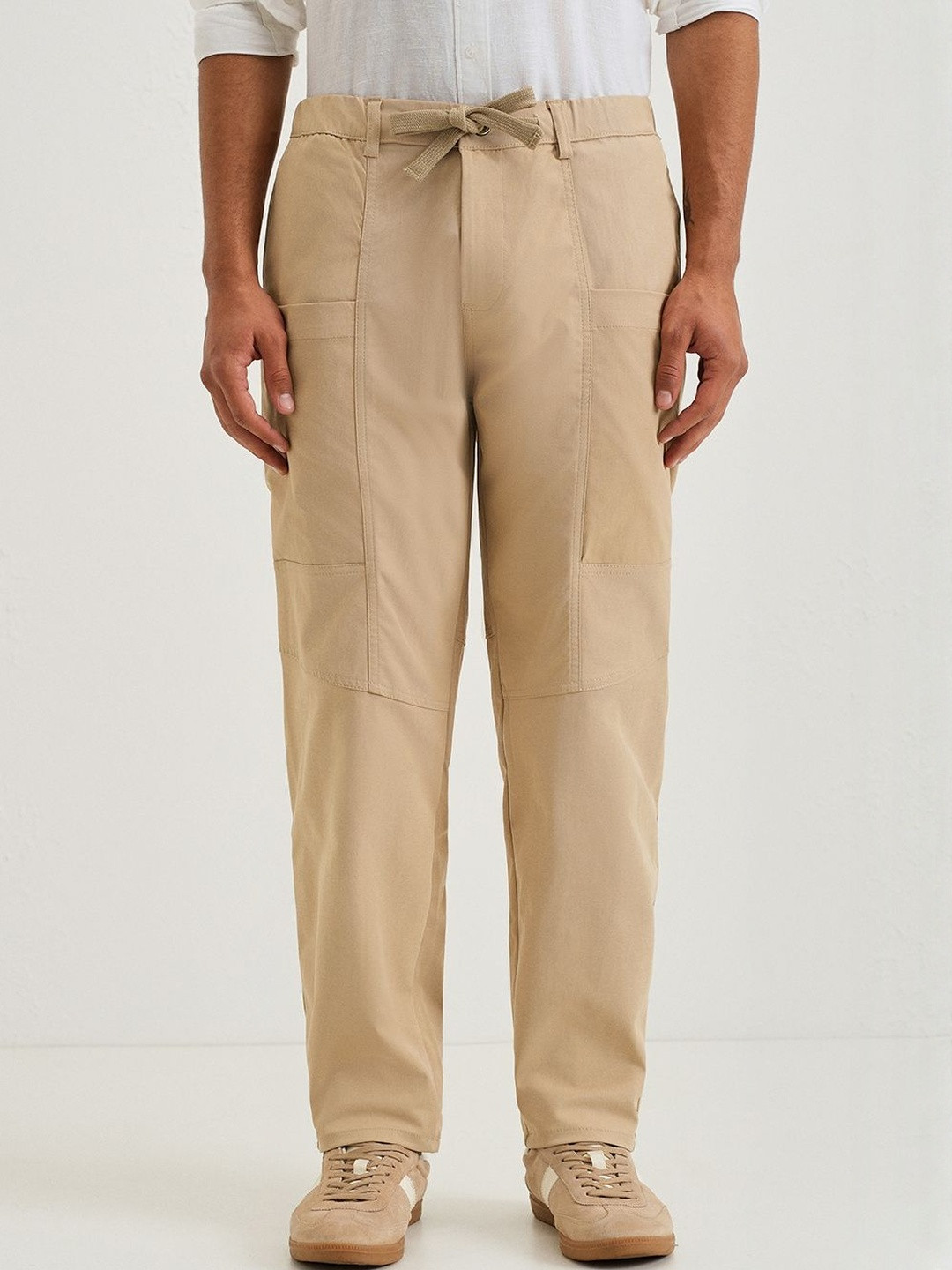 Banana Club Men Beige Drawstring Panel Cargo