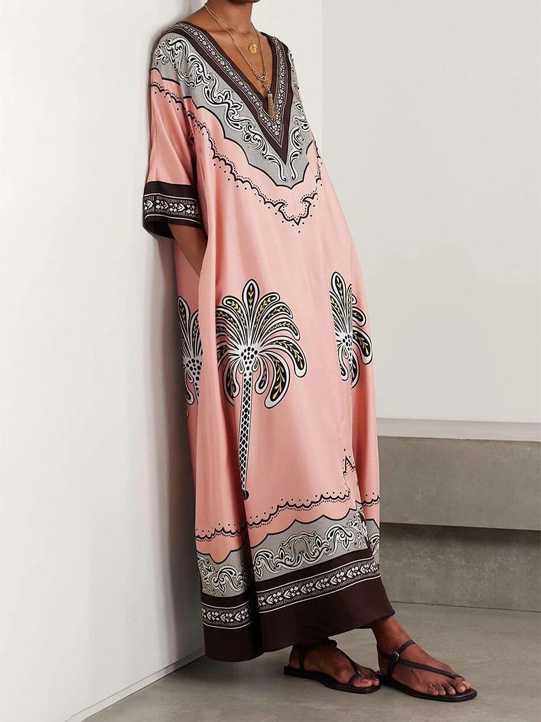 LULU & SKY Women Peach Graphic Kaftan Maxi Dress
