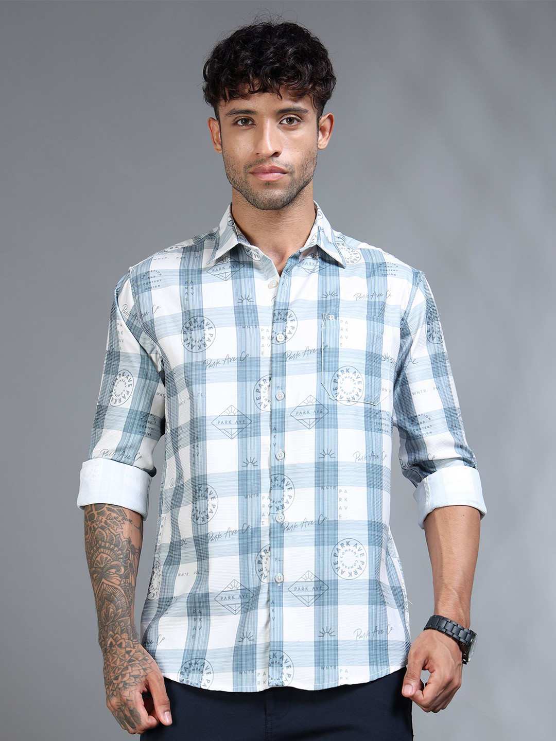 RIGS AND RAGS Men Henley Classic Tartan Checks Checked Casual Shirt