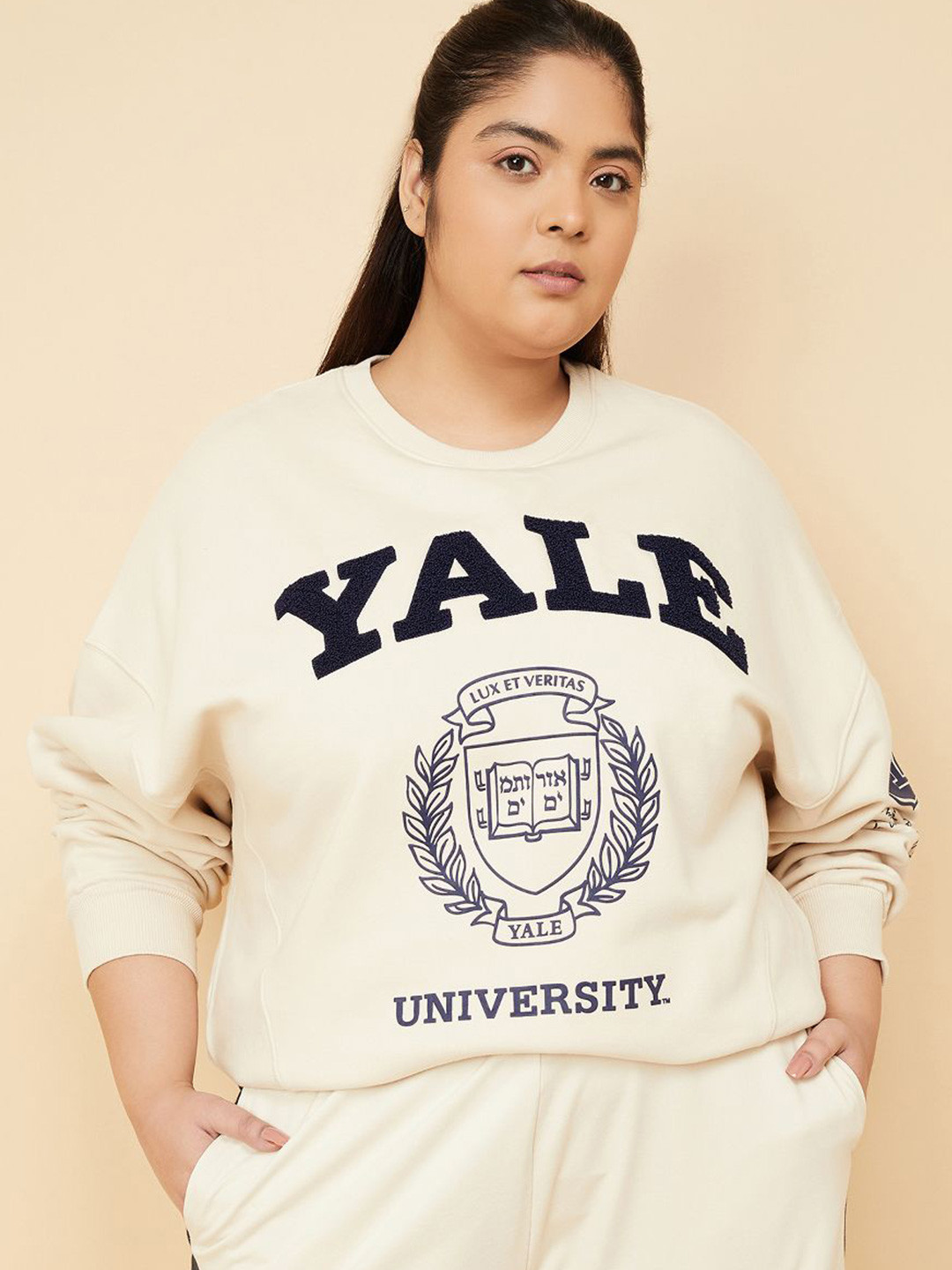 max Women Plus Size Typography Printed Embroidered Oversized Sweatshirt