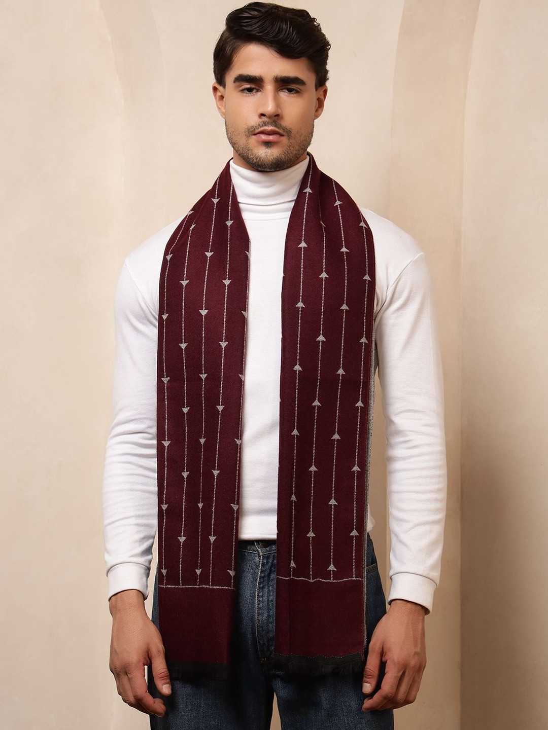 HANDICRAFT PALACE Men Striped & Triangle Reversible Merino Wool Mufflers