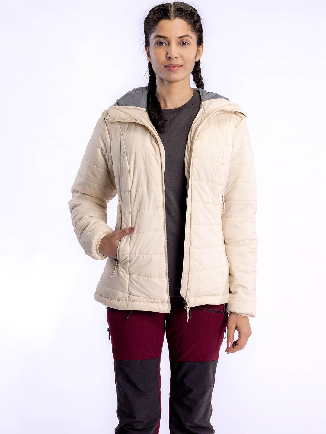 Decathlon Women Warm Puffer Jacket With Hood For Mountain Trekking- MT100 -5C