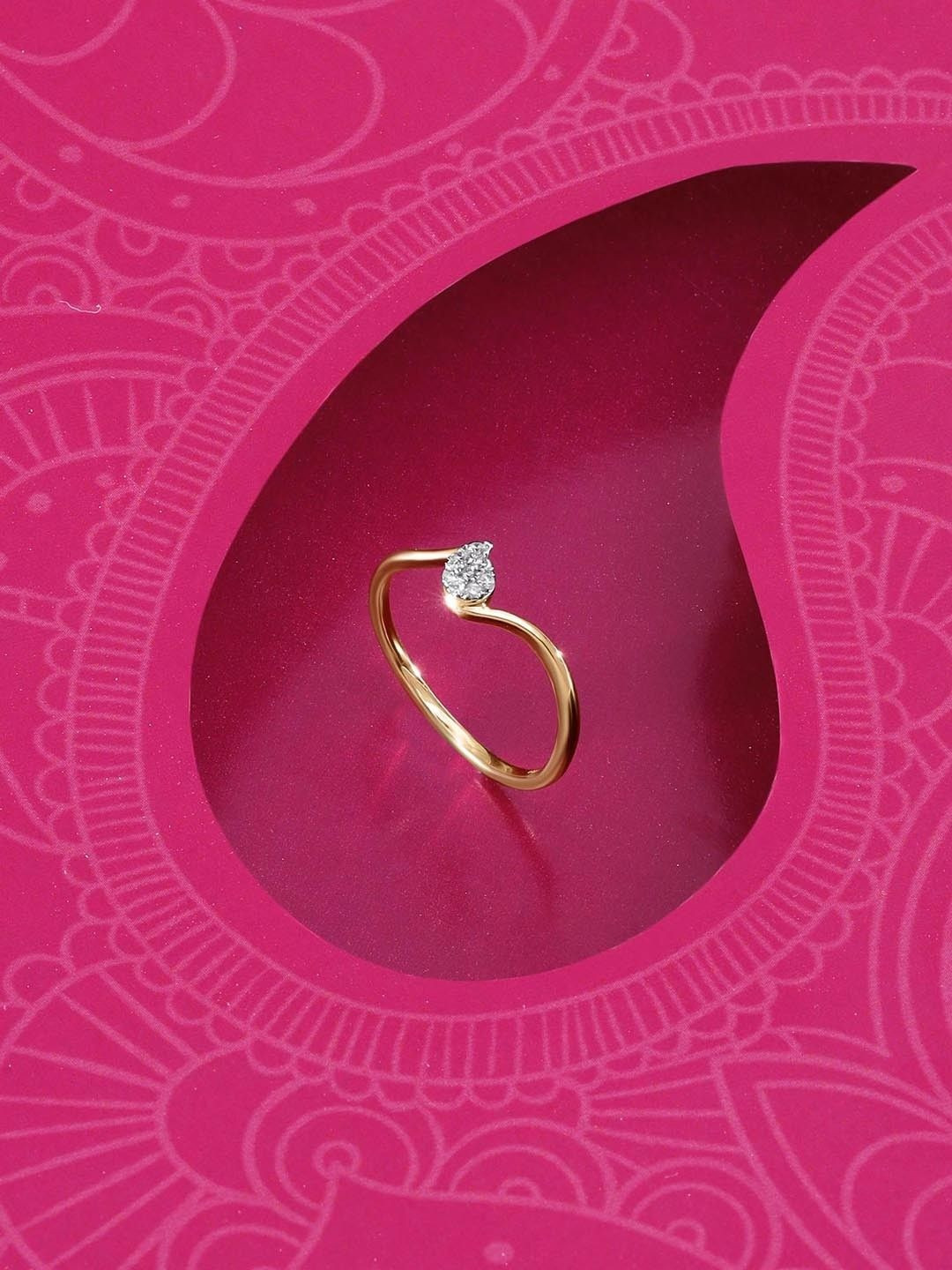 Mia By Tanishq Women 14 Kt Gold Paisley Spark Ring With 0.07 Carat Natural Diamond - 1.18g