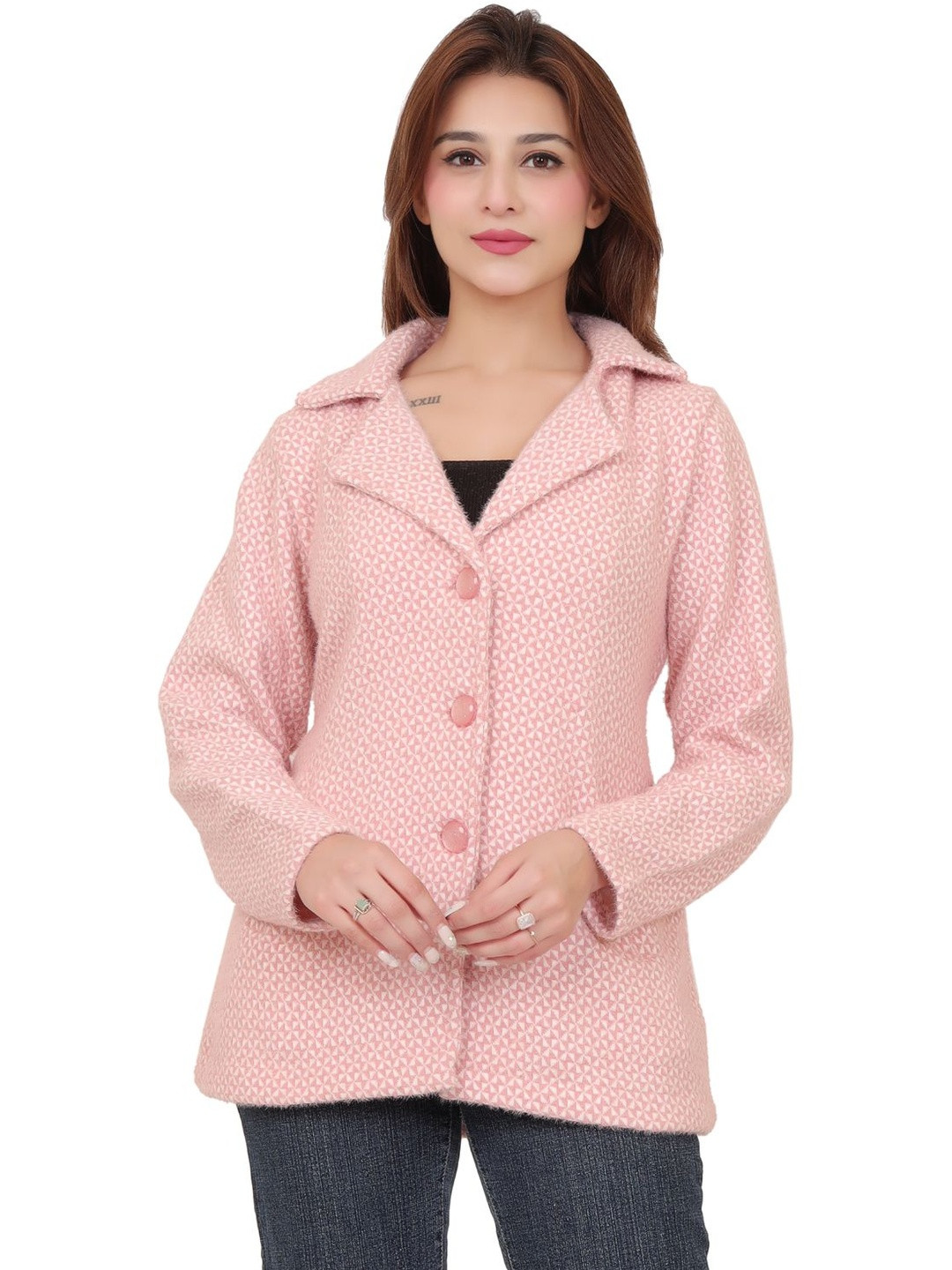 Hallinton Women Printed Notched Lapel Single-Breasted Over Coat
