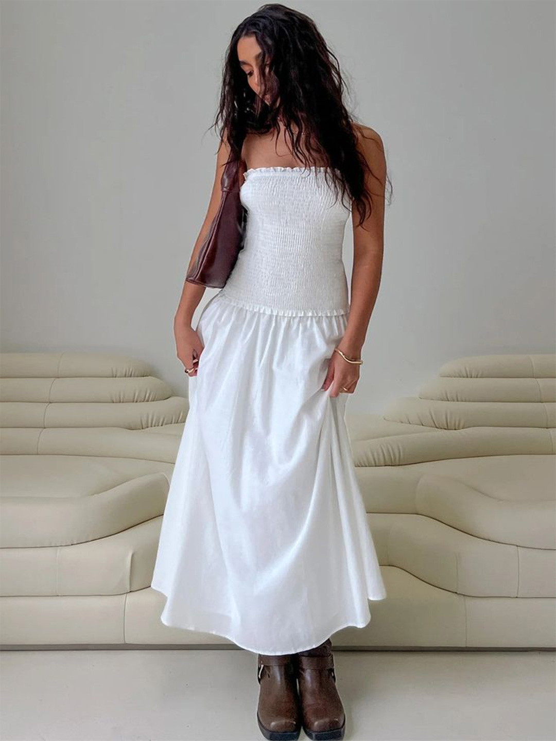 LULU & SKY Women Strapless Smocked Maxi Dress