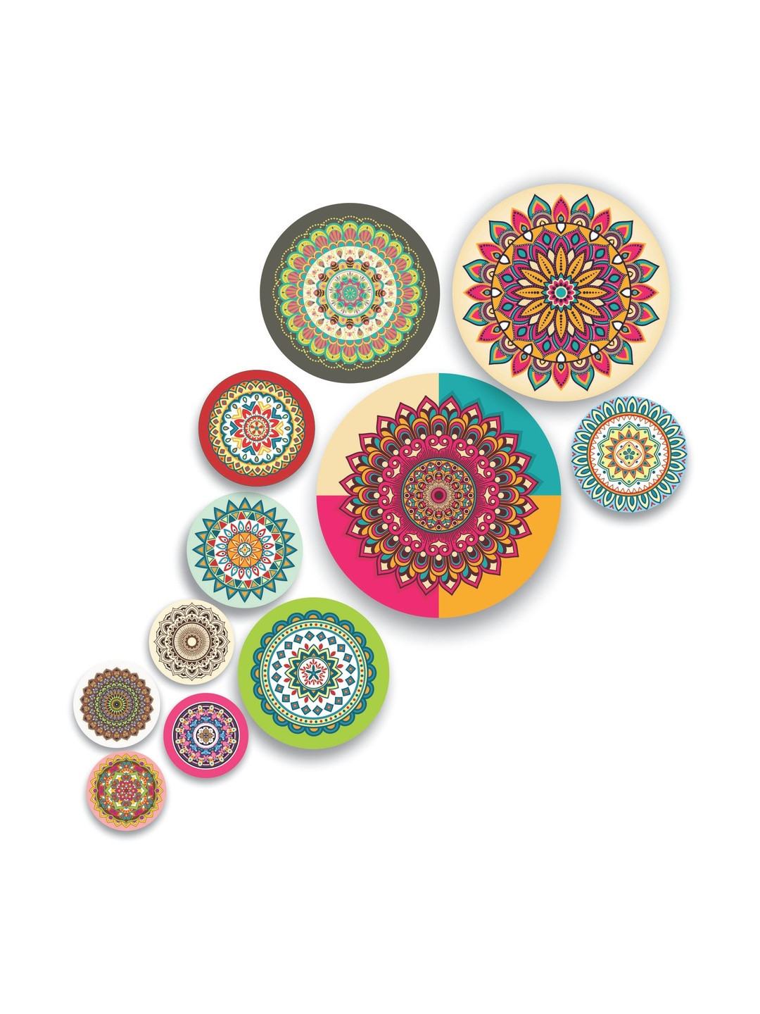 NIVARAPRINT Pink And Cream 11 Pieces Round Shaped Wall Art