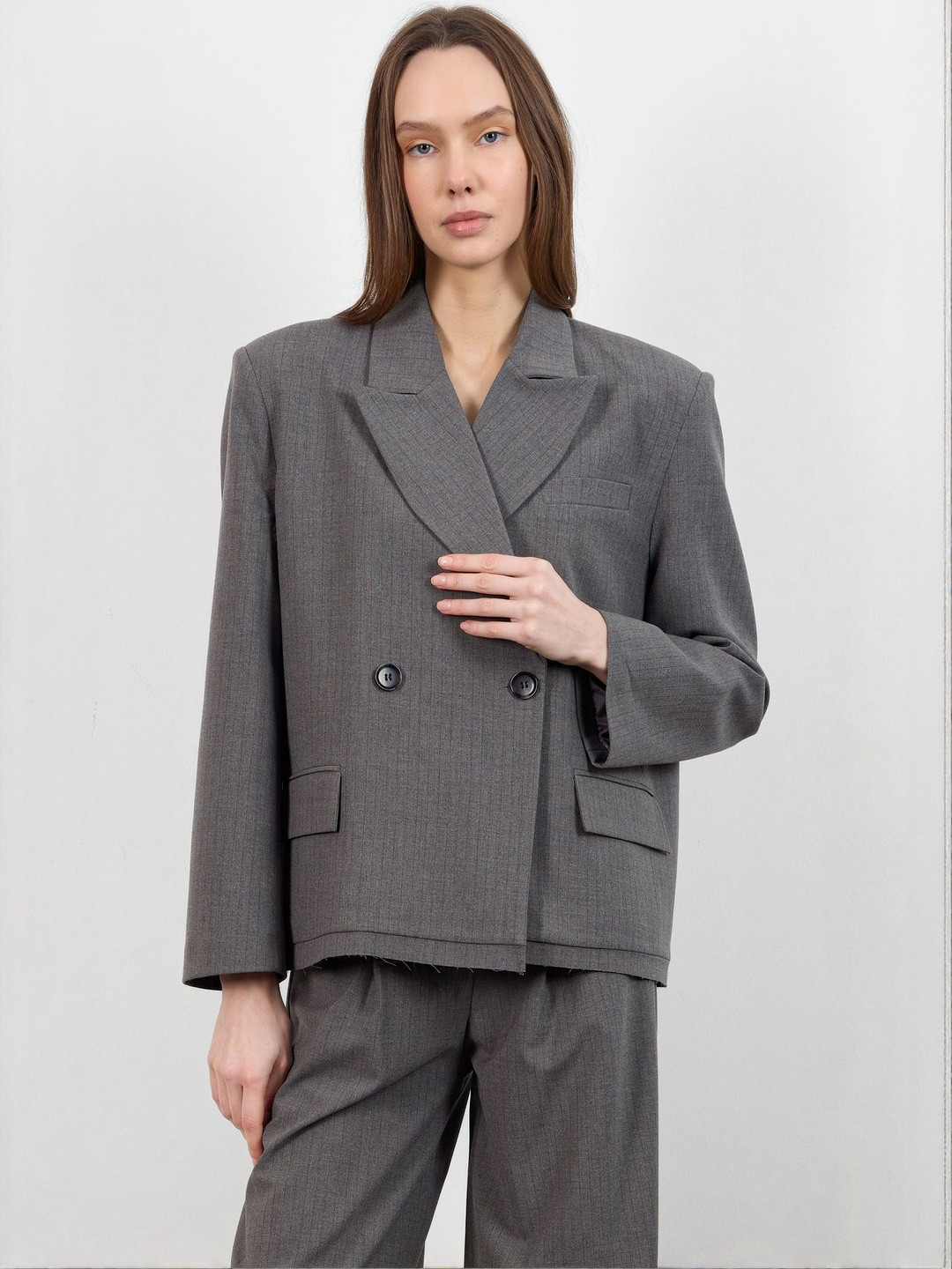 Trendyol Textured Notched Lapel Collar Double Breasted Blazer