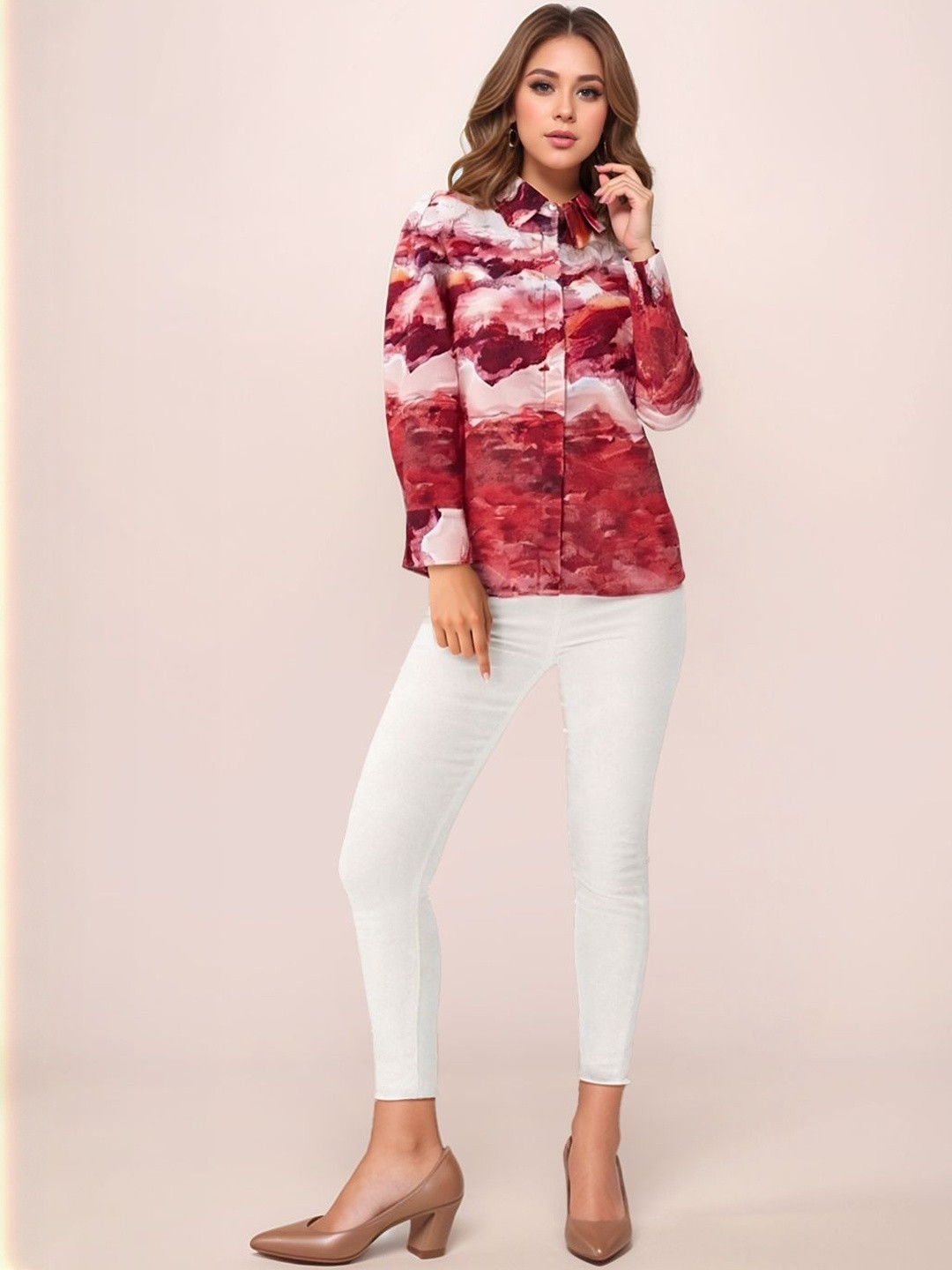 Zink London Print Cotton Shirt Style Longline Top