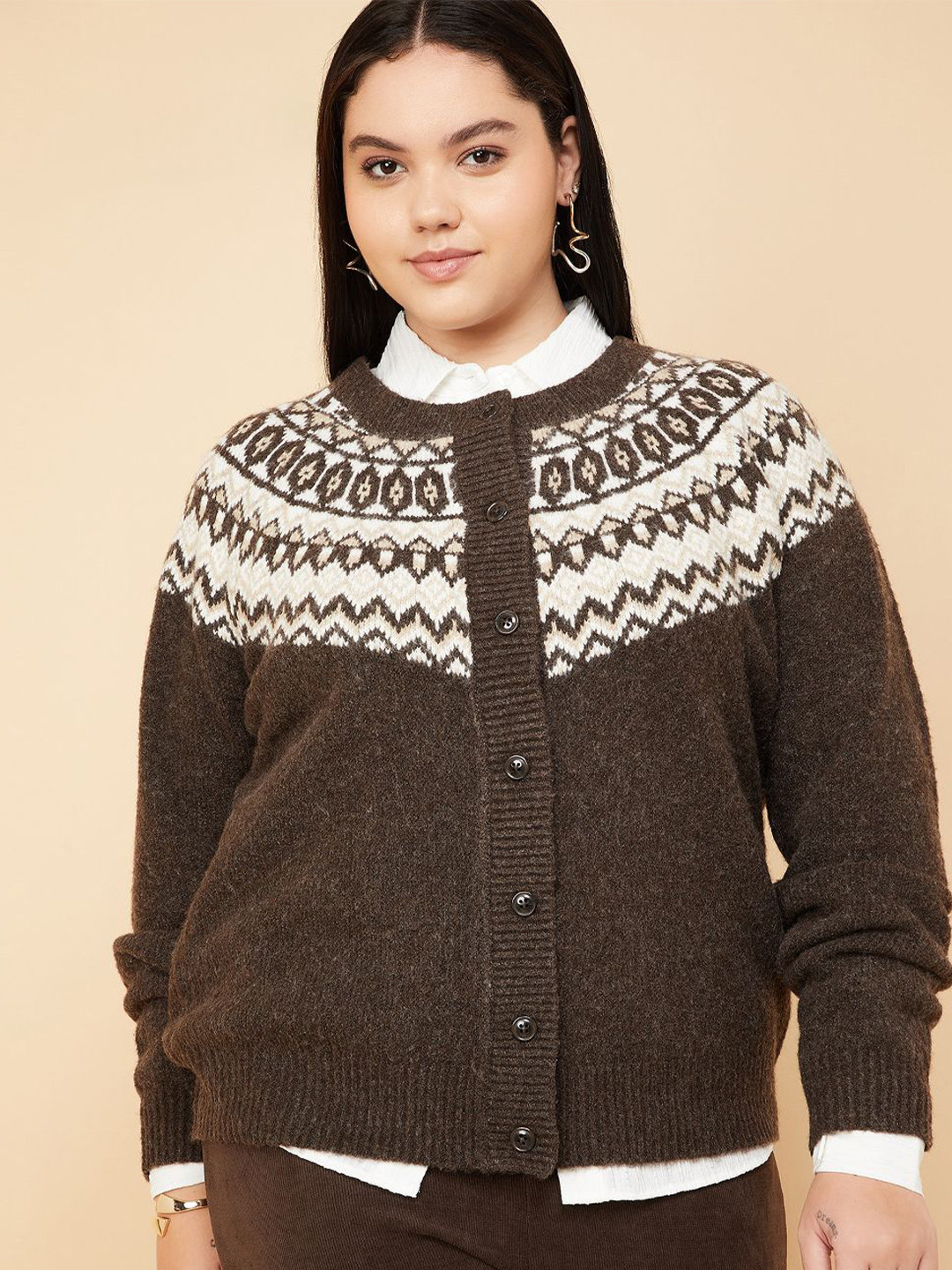 max Women Fair Isle Printed Cardigan