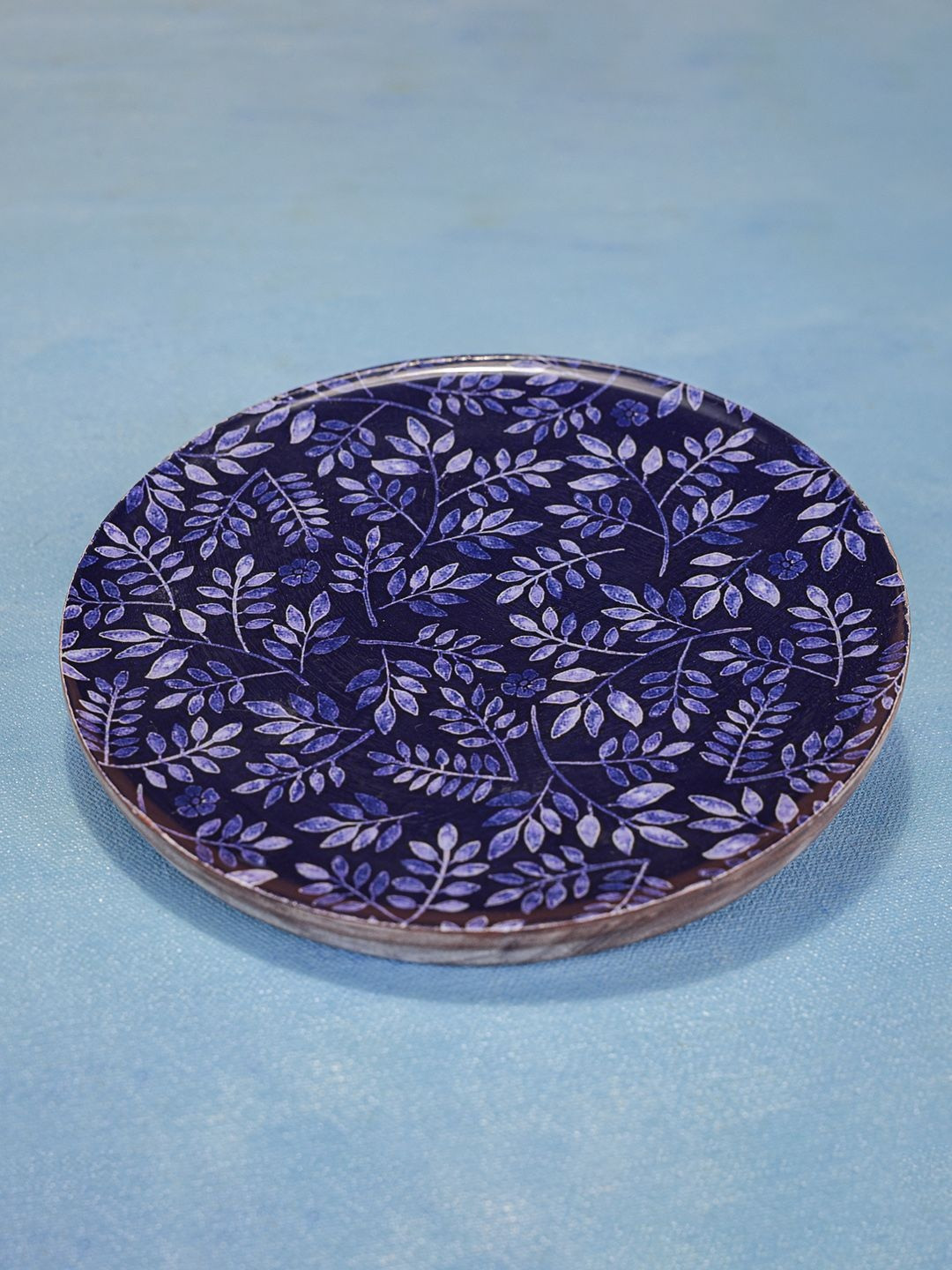 Ireka Homes Blue Wooden Easy to Clean Floral Food Platter