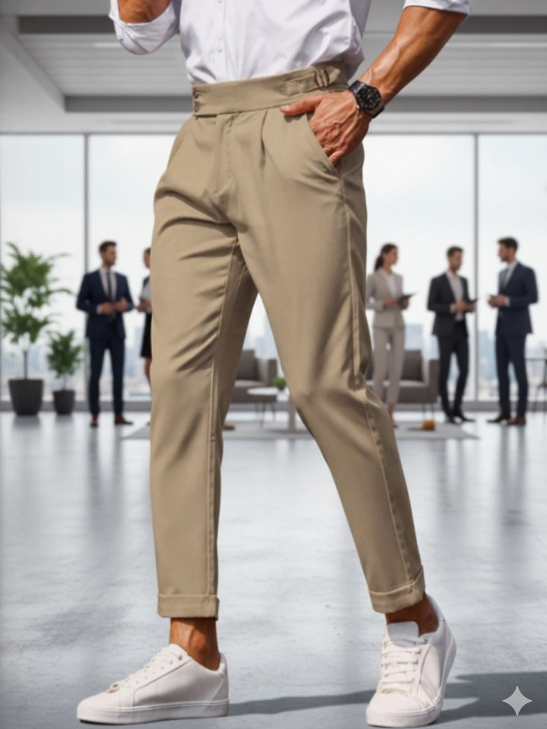 COVZ Men Comfort Easy Wash Pleated Gurkha Trousers