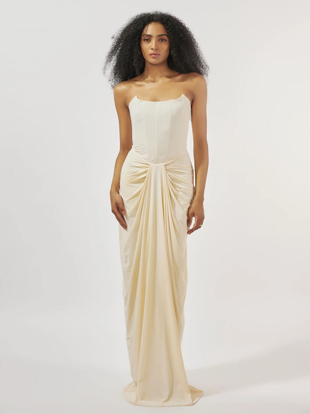 LULU & SKY Women Gathered Strapless Sleeveless Draped Bandeau Maxi Dress