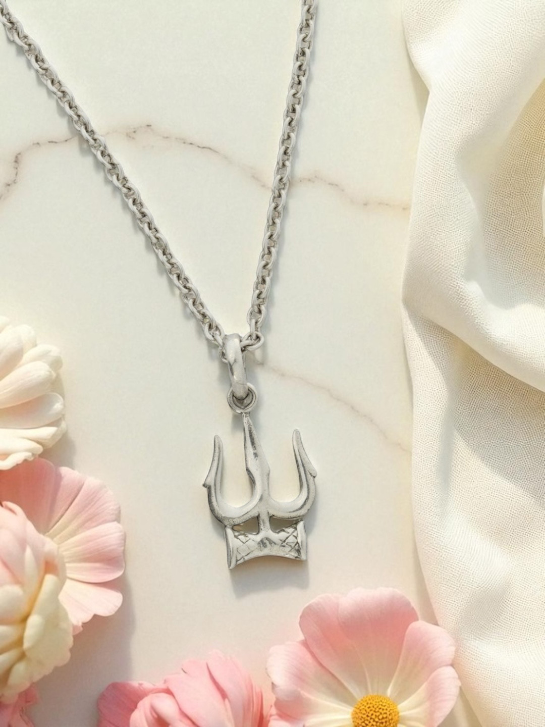 Azita 925 Sterling Silver Shiv Trishul with Damru Pendant