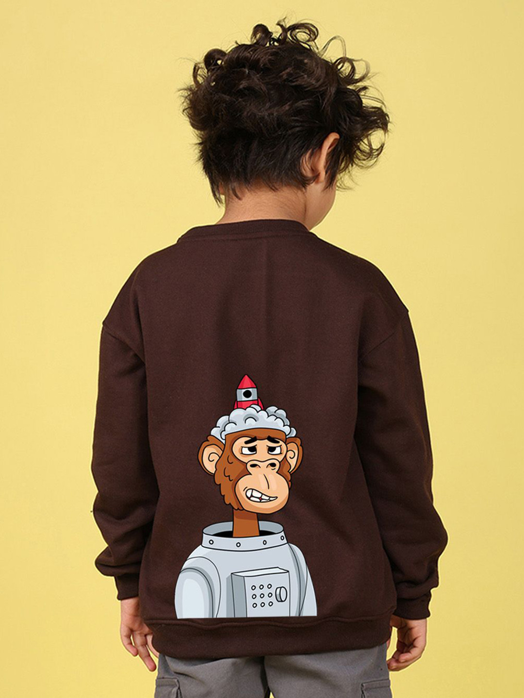 NUSYL Boys Space Monkey Printed Oversized Pullover Sweatshirt