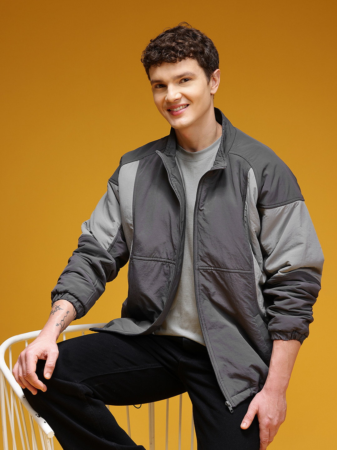 HERE&NOW Drop-Shoulder Colourblocked Padded Jacket